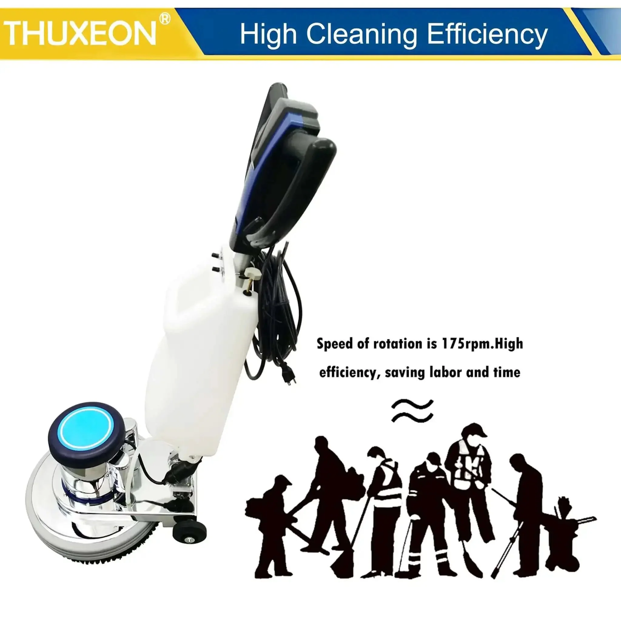 18 Inch Commercial Floor Scrubber Buffer Built Tough Polisher With 1100W Motor And 12L Tank For Hotel Carpet And Tile Cleaning Butterfly Handle Low Noise 110V - Image 5