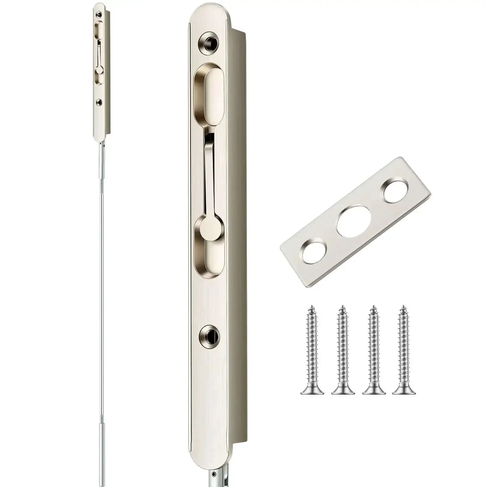 18 Inch Extended Flip Lever Flush Bolt For Double Doors, Heavy Duty Zinc Alloy Built Tough Satin Nickel Finish, Extra Long French Door Hardware, Easy Install, Solid Security For Double Doors