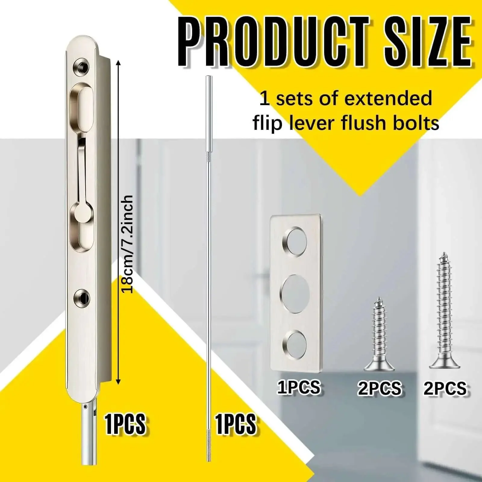18 Inch Extended Flip Lever Flush Bolt For Double Doors, Heavy Duty Zinc Alloy Built Tough Satin Nickel Finish, Extra Long French Door Hardware, Easy Install, Solid Security For Double Doors - Image 6