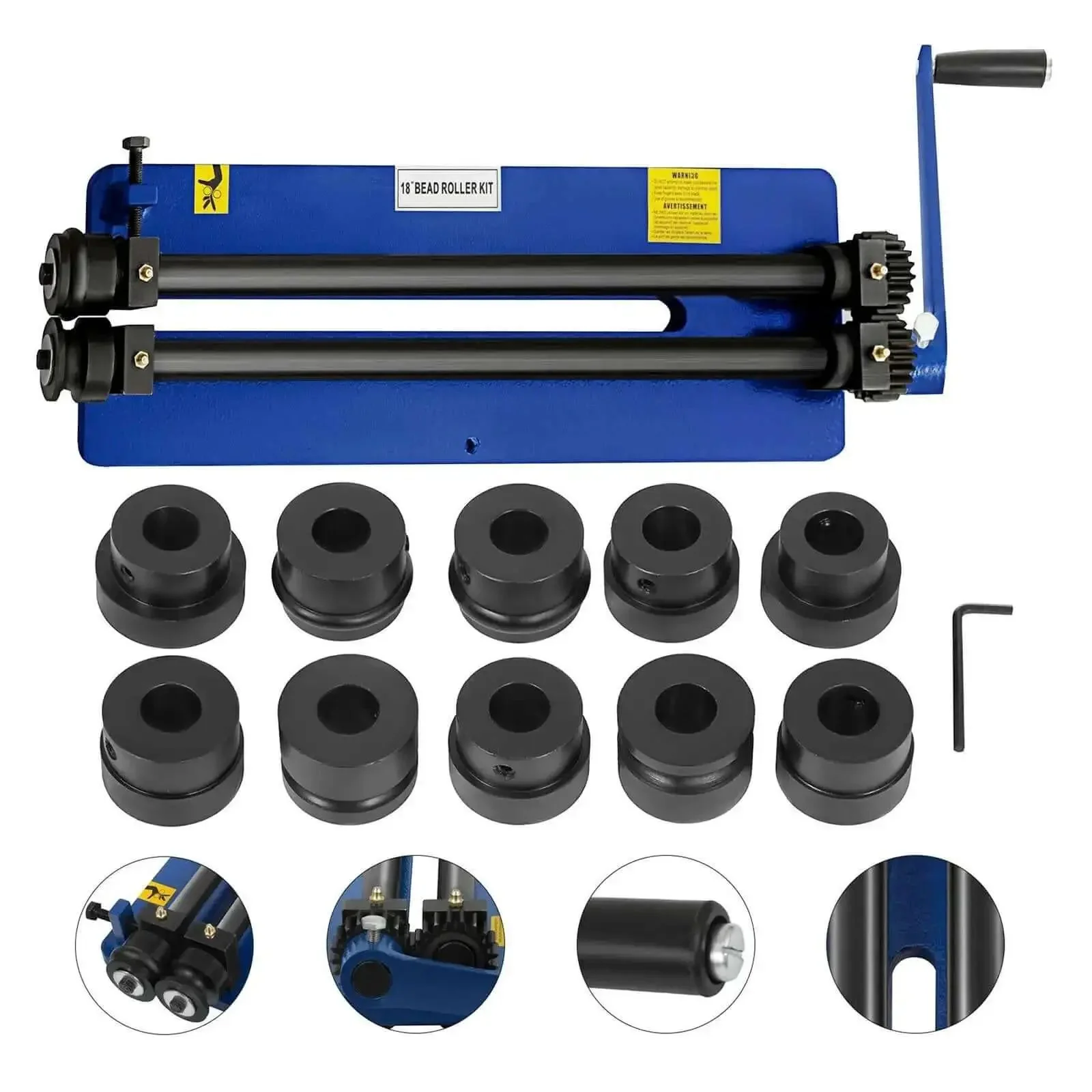 18 Inch Sheet Metal Bead Roller With Six Die Sets For Strengthening Ribs Heavy Duty Steel Build In Navy Finish Includes Round Dies 0.16 In 0.24 In 0.30 In Throat Depth 45.72 Cm Ideal For Pros And DIY Home Garage Projects - Image 6