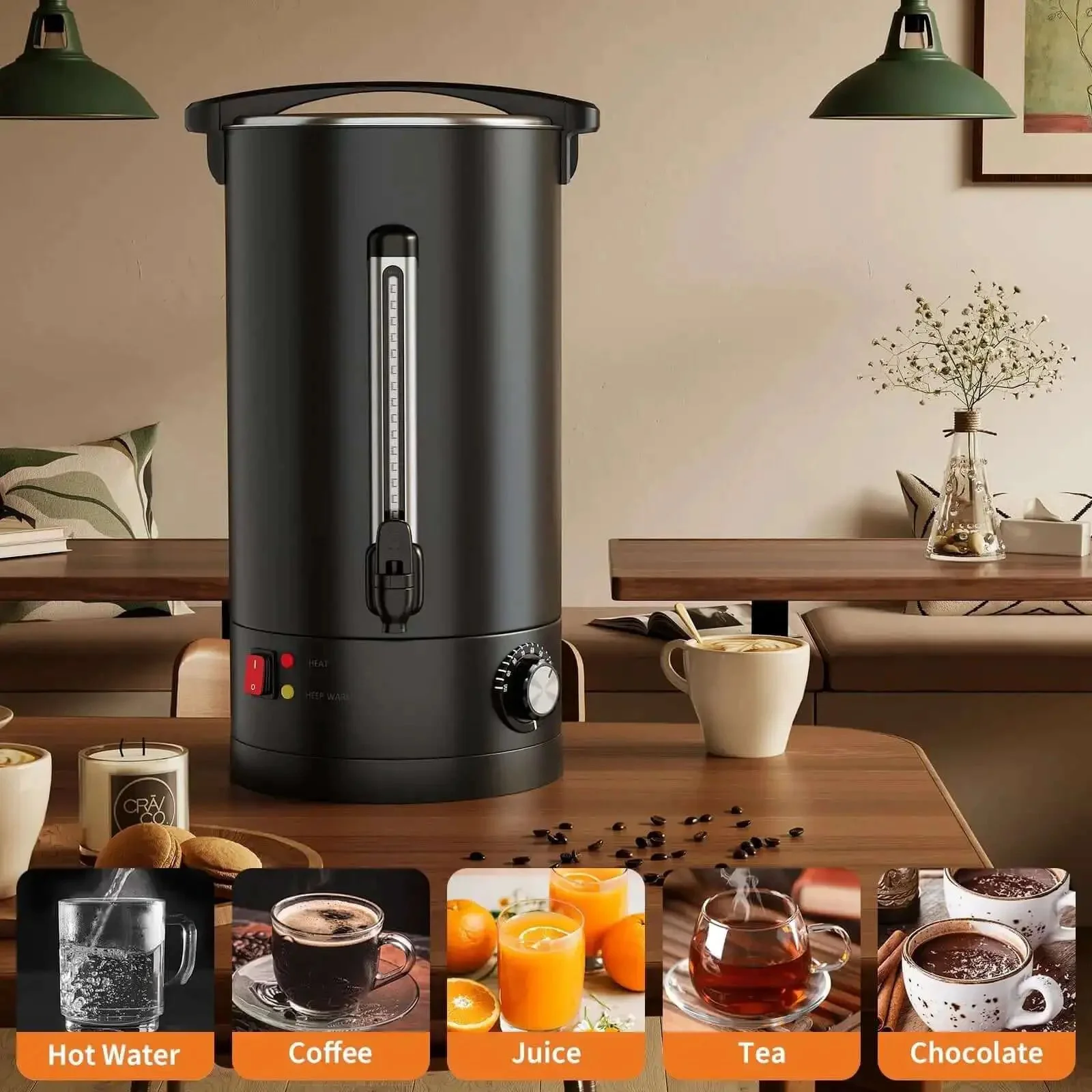 18 Liter Coffee Urn With Double Wall Insulation, Stainless Steel Black, 120 Cups Capacity, Heavy Duty Commercial Coffee Dispenser For Buffet Catering And Weddings, Keeps Coffee Hot Longer, The Go To For Big Gatherings - Image 3