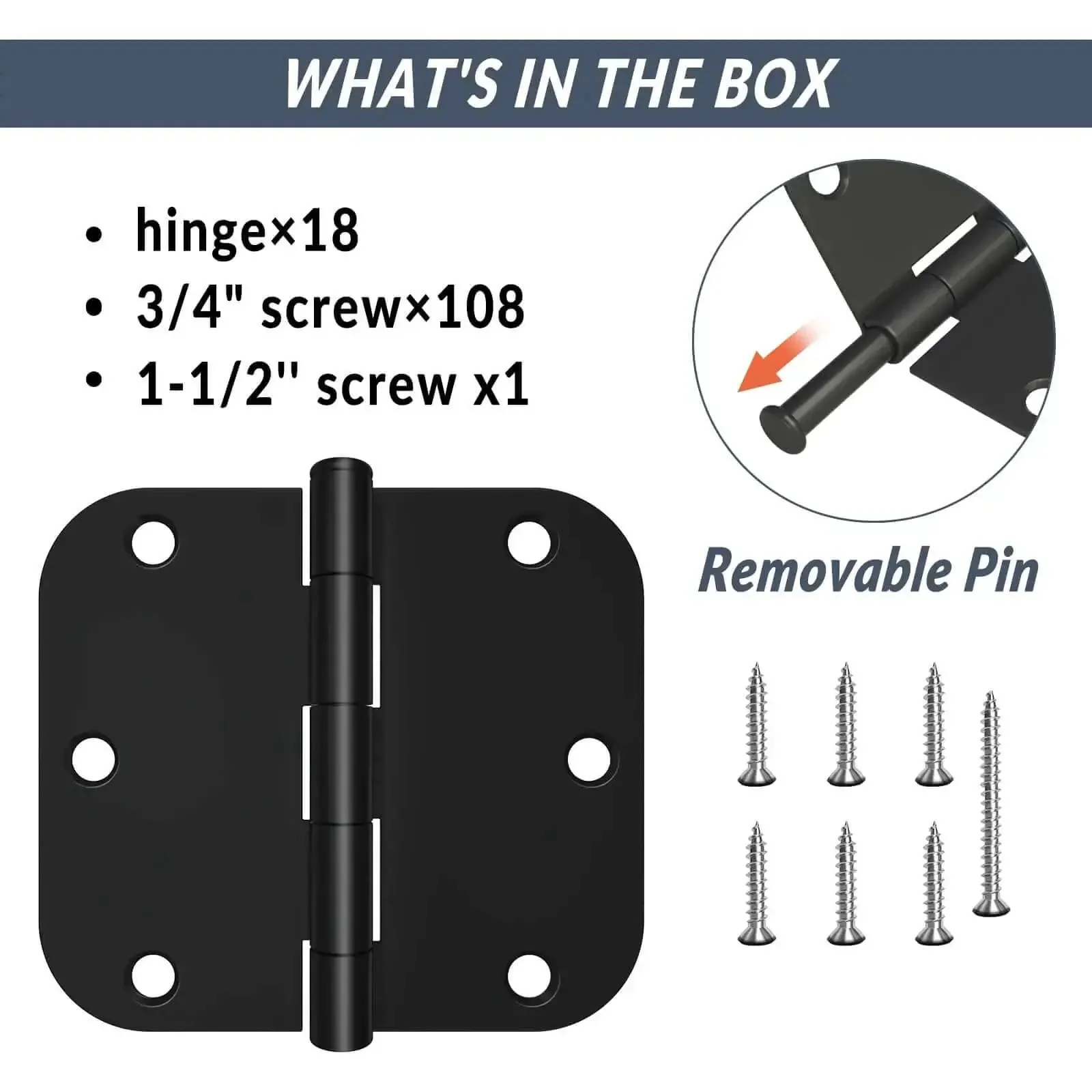 18 Pack Black Matte Interior Door Hinges 3.5 Inch By 3.5 Inch Rounded 5/8 Radius Heavy Duty Hinges For Residential Doors With 6 Screw Holes Durable Matte Finish Easy Install - Image 6