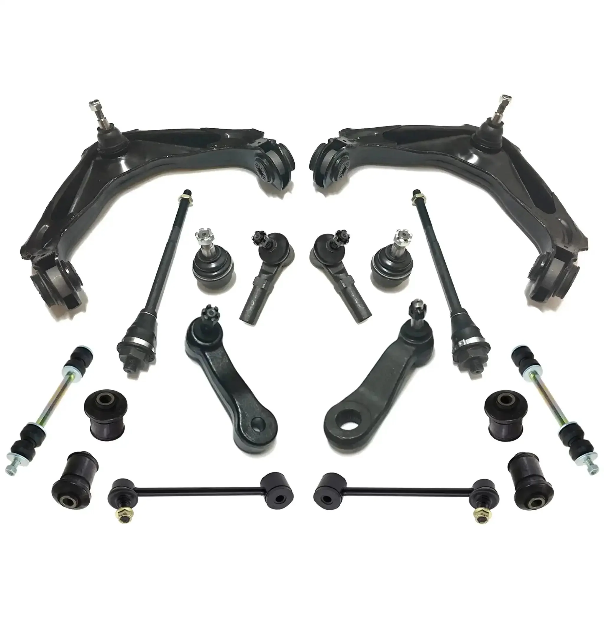 18 Piece Front And Rear Sway Bar Link Kit With Tie Rod Ends Idler Arm Pitman Arm 4 Groove Spline Upper And Lower Control Arms Plus Lower Ball Joints For Chevy Suburban 2500 And Hummer H2 Direct Fit Replacement