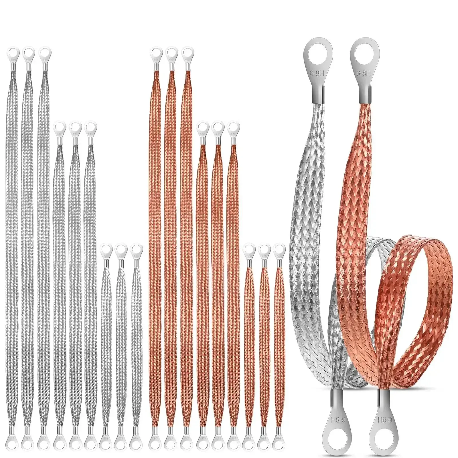 18 Piece Ground Strap Kit For Cars With 10 15 And 20 Inch Cables Braided Copper Tinned Copper Engine Grounding Cables Ring Terminals Universal Automotive Ground Strap Set For Most Vehicles