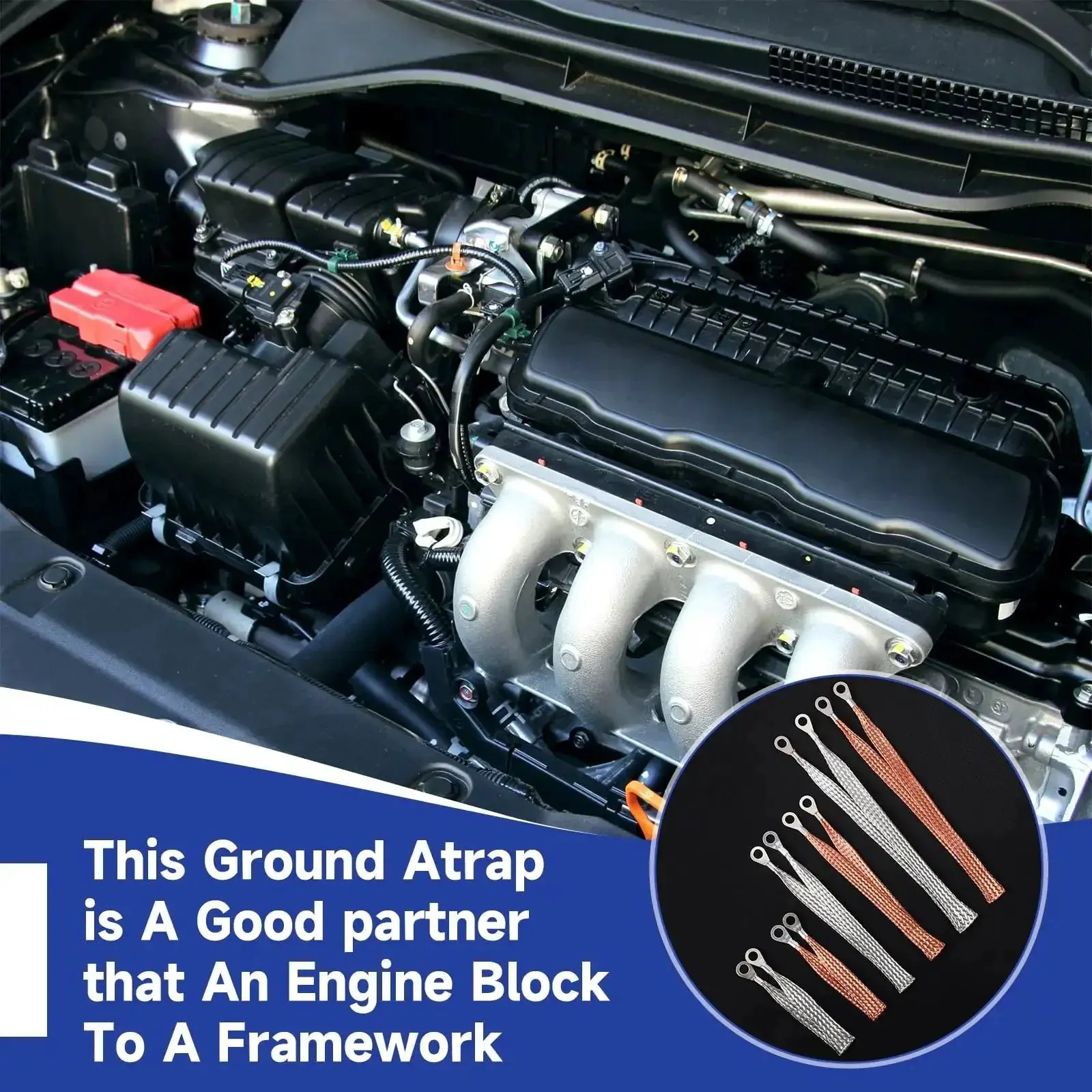 18 Piece Ground Strap Kit For Cars With 10 15 And 20 Inch Cables Braided Copper Tinned Copper Engine Grounding Cables Ring Terminals Universal Automotive Ground Strap Set For Most Vehicles - Image 4