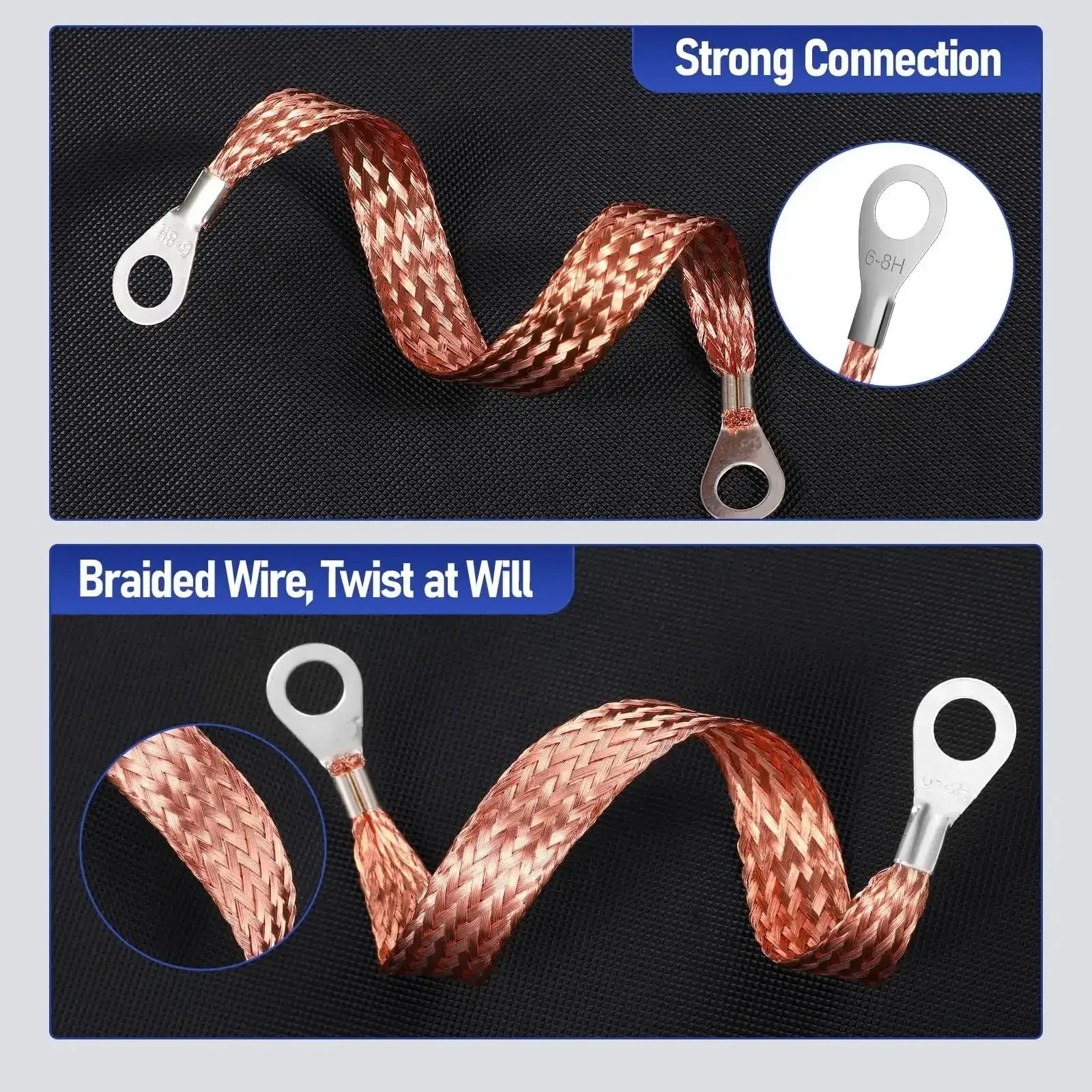 18 Piece Ground Strap Kit For Cars With 10 15 And 20 Inch Cables Braided Copper Tinned Copper Engine Grounding Cables Ring Terminals Universal Automotive Ground Strap Set For Most Vehicles - Image 5