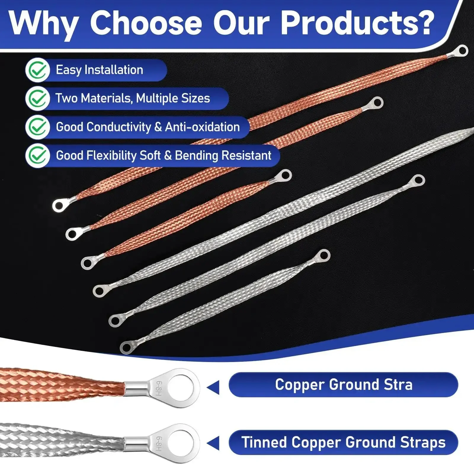 18 Piece Ground Strap Kit For Cars With 10 15 And 20 Inch Cables Braided Copper Tinned Copper Engine Grounding Cables Ring Terminals Universal Automotive Ground Strap Set For Most Vehicles - Image 6