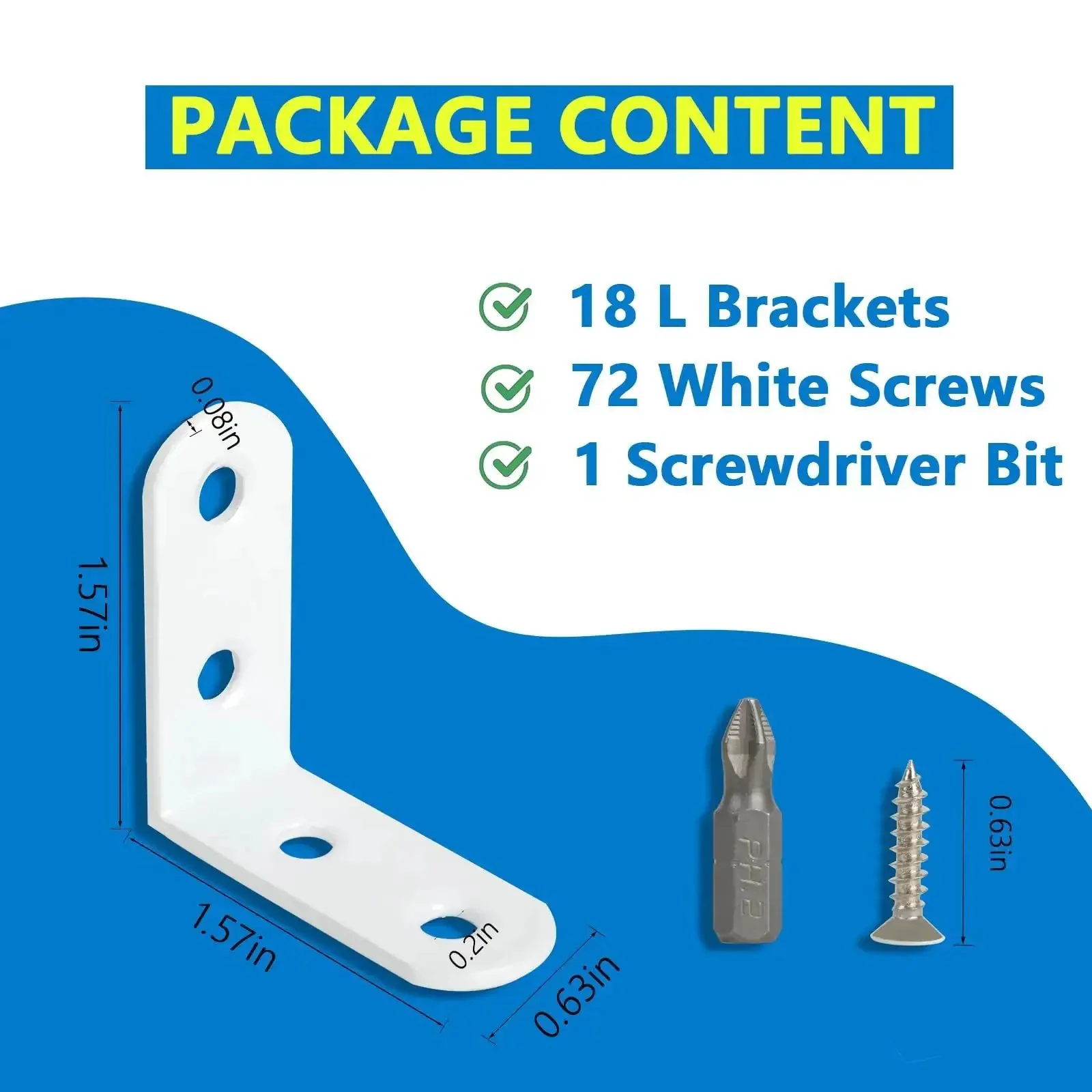 18 Piece White L Bracket Set With 72 Screws, 1.57 By 1.57 Inch Right Angle Corner Braces For Wood Furniture, Shelves, Beds, Cabinets, Drawers And Chairs, DIY Friendly, Heavy Duty Fasteners In Reusable Tin Case - Image 6