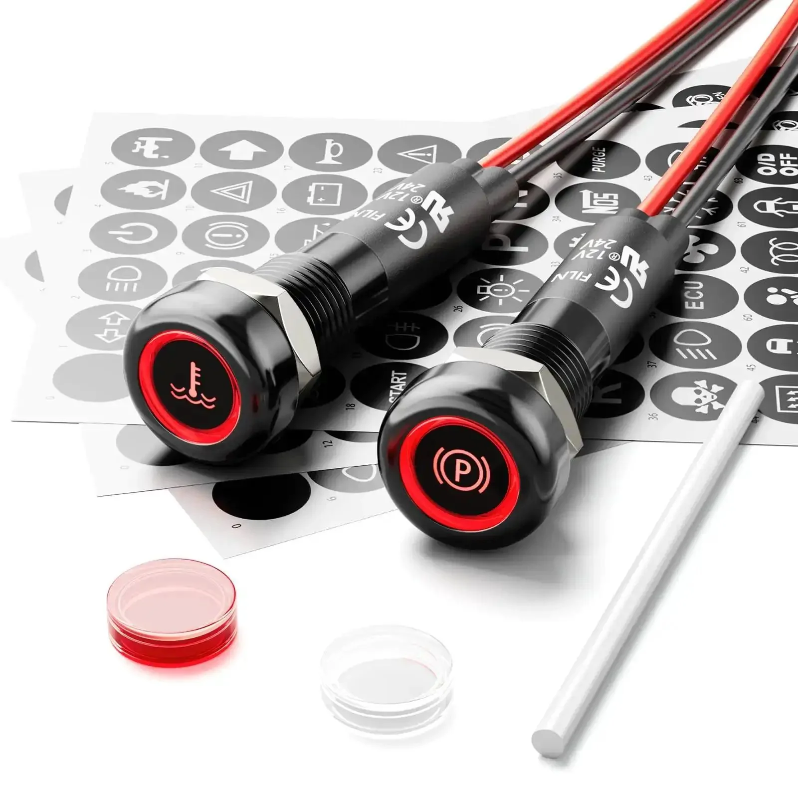 180 Changeable Symbols LED Indicator Light 12V-24V IP67 Waterproof Pre-Wired Dash Pilot Light DIY Ready Premium For Cars Trucks Boats RVs Marine Off Road Red