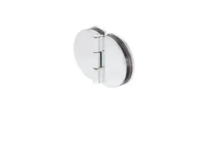 180 Degree Glass To Glass Cabinet Hinge Chrome Finish For One Quarter To Five Sixteenths Inch Thick Glass Built Tough Solid Brass Construction Two Five Eighths Inch Mount Holes Fits Up To Twenty Four Inch Cabinet Door