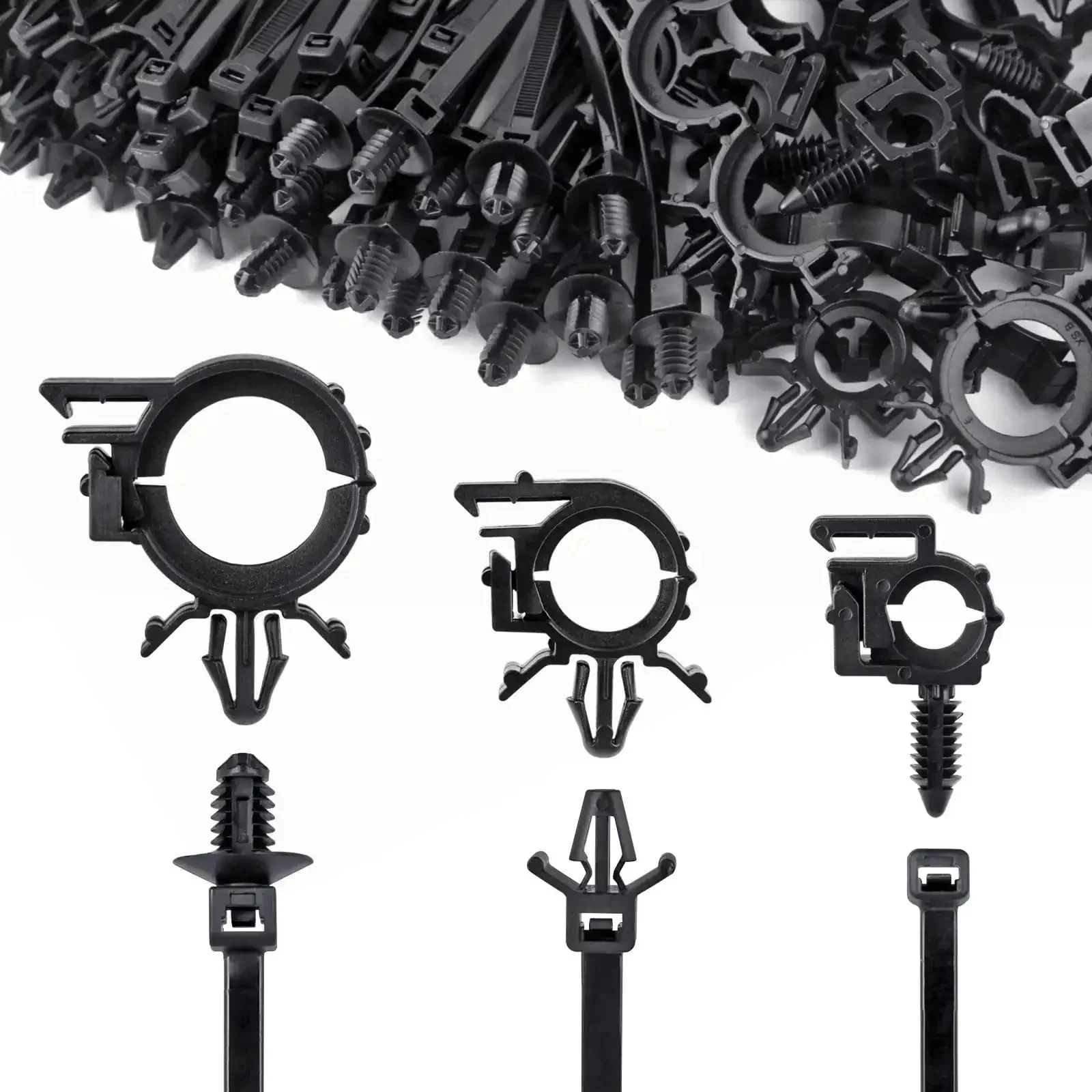 180 Piece Nylon Universal Cable Tie Buckle Set With Push Mount Zip Ties And Wire Loom Routing Clips For Cars Trucks SUVs Sedans UTVs Universal Engine Bay Self Locking Straps For Easy DIY Wiring Restoration