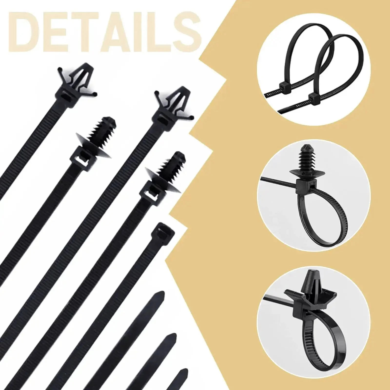 180 Piece Nylon Universal Cable Tie Buckle Set With Push Mount Zip Ties And Wire Loom Routing Clips For Cars Trucks SUVs Sedans UTVs Universal Engine Bay Self Locking Straps For Easy DIY Wiring Restoration - Image 2