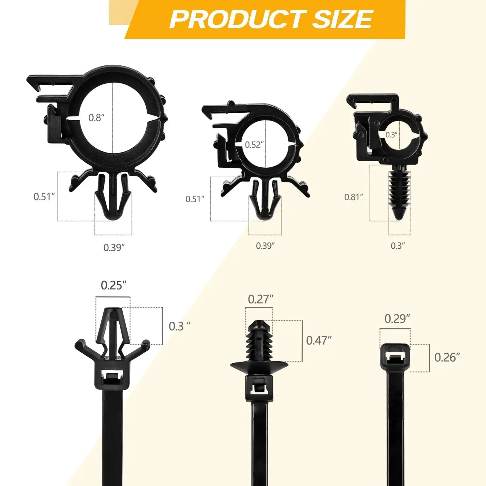 180 Piece Nylon Universal Cable Tie Buckle Set With Push Mount Zip Ties And Wire Loom Routing Clips For Cars Trucks SUVs Sedans UTVs Universal Engine Bay Self Locking Straps For Easy DIY Wiring Restoration - Image 4