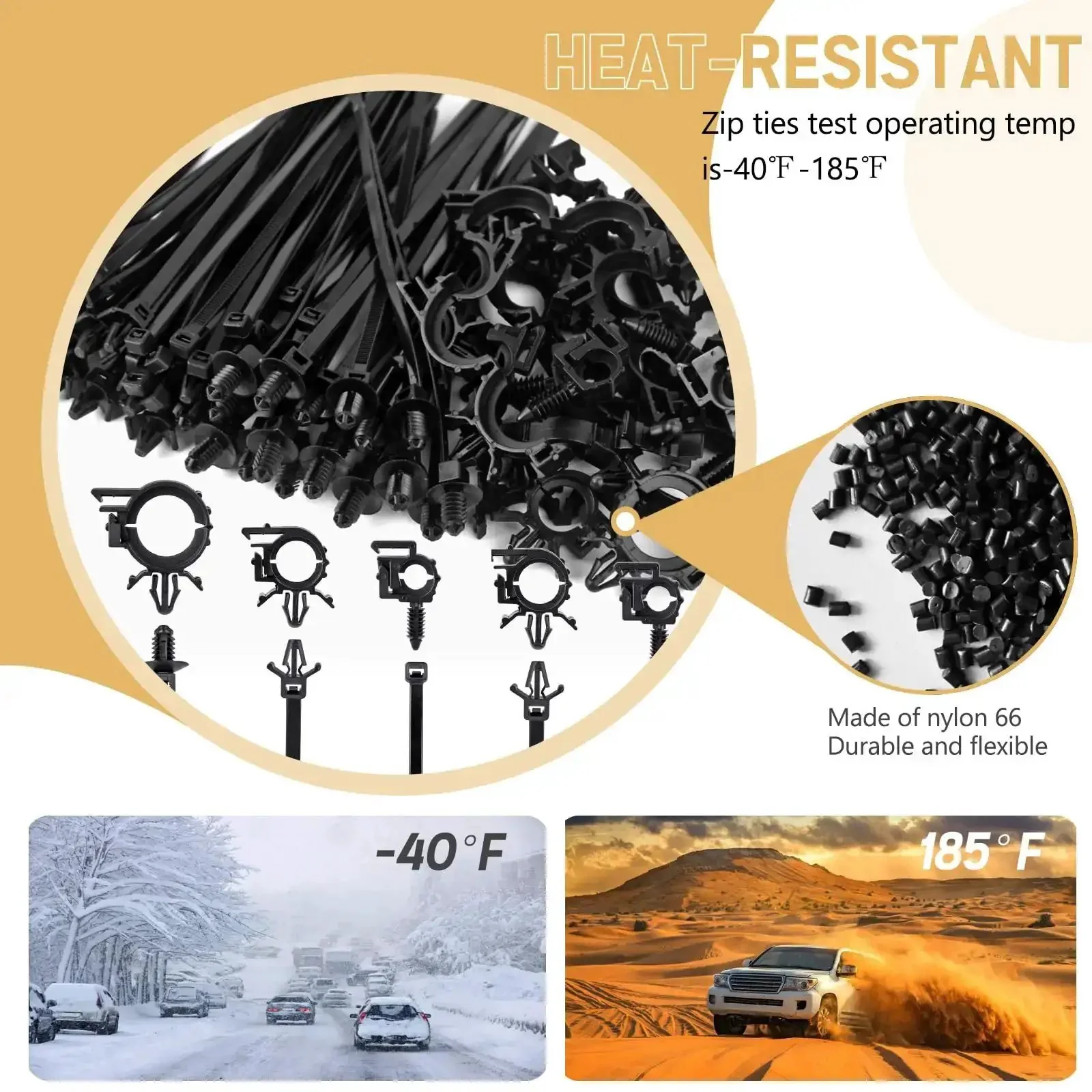 180 Piece Nylon Universal Cable Tie Buckle Set With Push Mount Zip Ties And Wire Loom Routing Clips For Cars Trucks SUVs Sedans UTVs Universal Engine Bay Self Locking Straps For Easy DIY Wiring Restoration - Image 5