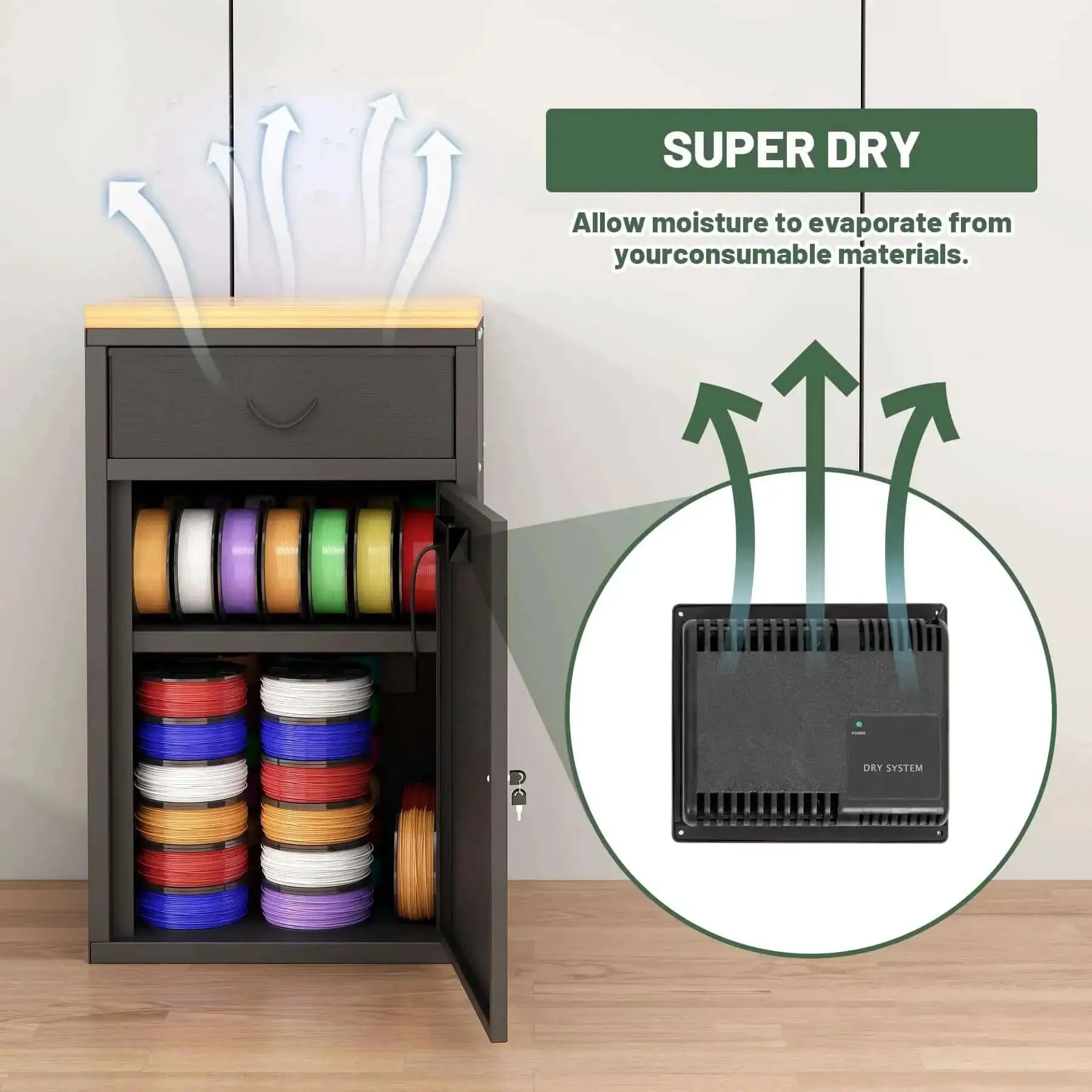 180L 3D Printer Filament Storage Cabinet With Built In Dehumidifier For 40 Rolls Nylon PLA ABS TPU Industrial Sealed Dry Cabinet Keeps Humidity In Check Like A Boss With 60W Drying Power And Under 8W Avg Energy Use Black - Image 5