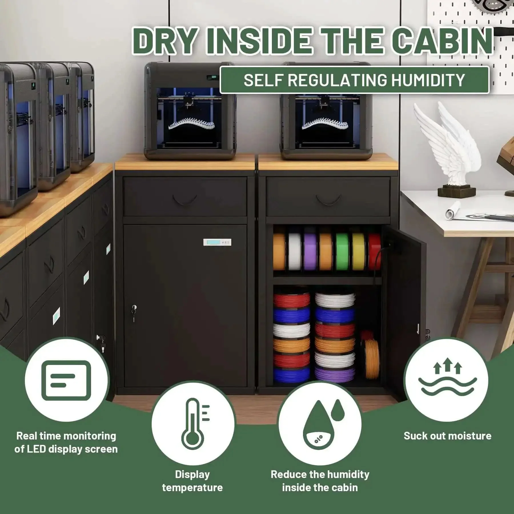 180L 3D Printer Filament Storage Cabinet With Built In Dehumidifier For 40 Rolls Nylon PLA ABS TPU Industrial Sealed Dry Cabinet Keeps Humidity In Check Like A Boss With 60W Drying Power And Under 8W Avg Energy Use Black - Image 6