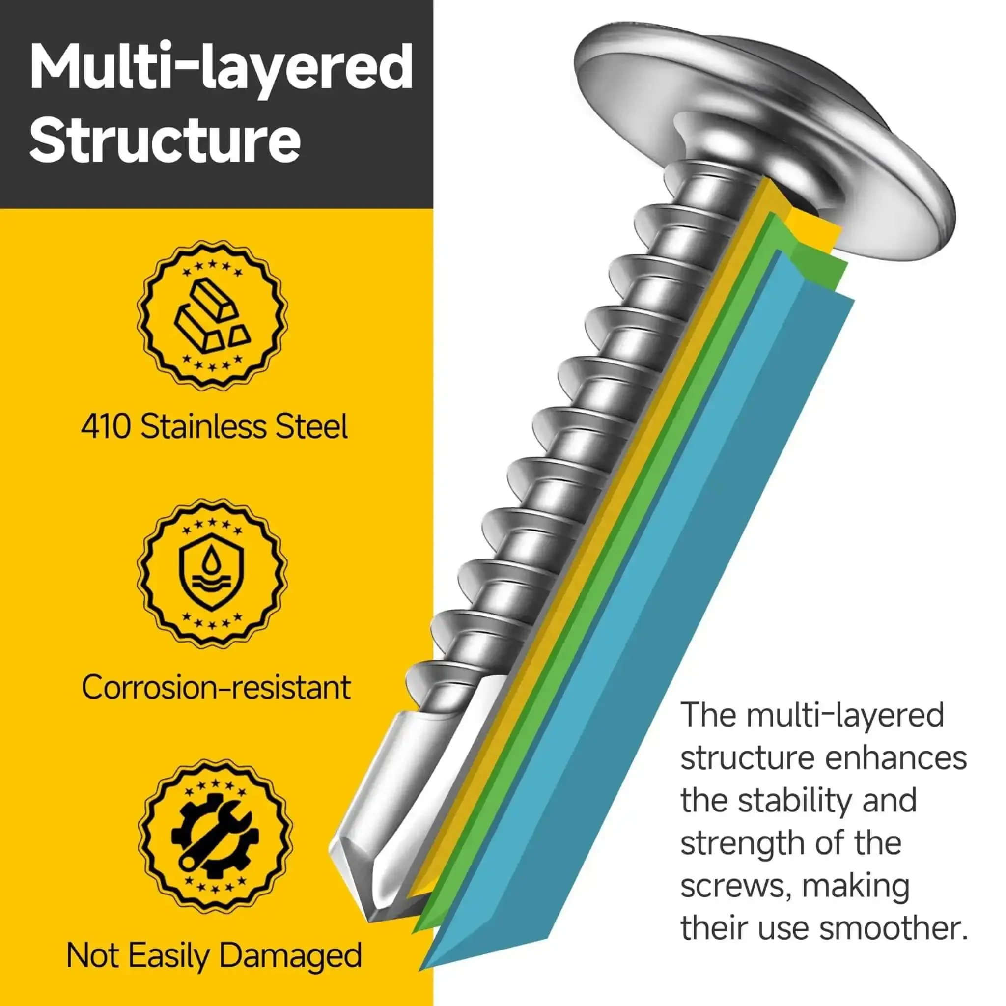 185 Piece Self Tapping Screws Assortment Kit For Metal 410 Stainless Steel Truss Head Self Drilling Screws In Number 8 And Number 10 From Half Inch To One And A Half Inch With Wide Range Of Sizes For Quick Tapping Pro Grade - Image 4