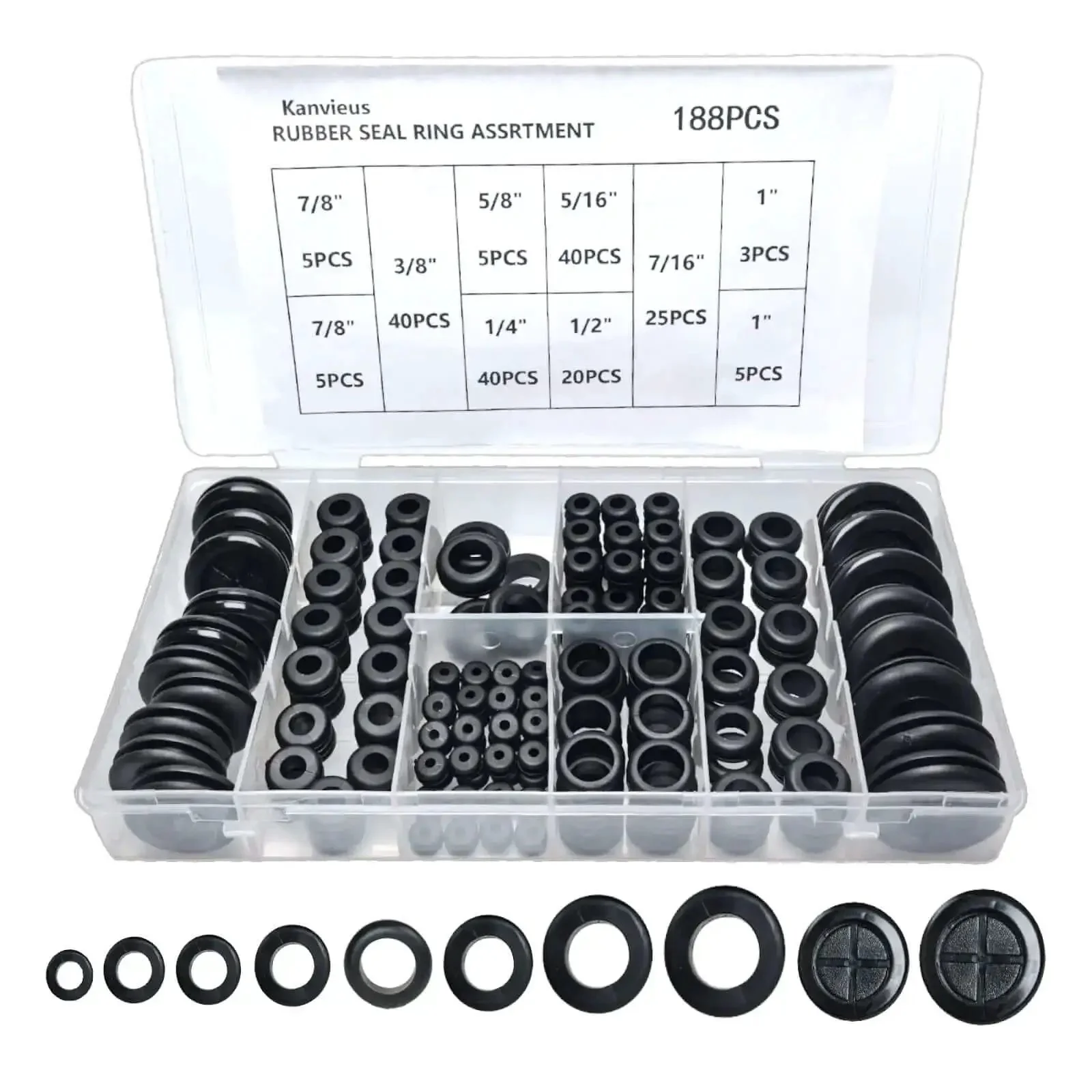 188Pcs Rubber Grommets Kit In 10 Sizes With Firewall Hole Plugs Assortment For Wires Electrical Auto Body Sheet Metal Go To DIY Projects Cable Seals Eyelet Ring Gasket Set