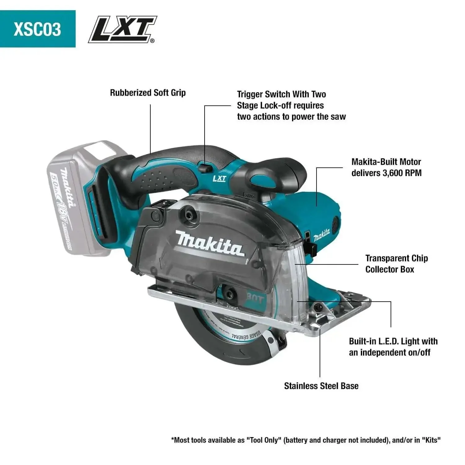 18V LXT Cordless Metal Cutting Saw Bare Tool With 5 3 8 Inch Cut Capacity, Up To 2 Inch Cutting Depth, 3,600 RPM, Ideal For Thread Rod, Channel, Conduit, Pipe, Square Tubing, Sheet Metal And More - Image 11