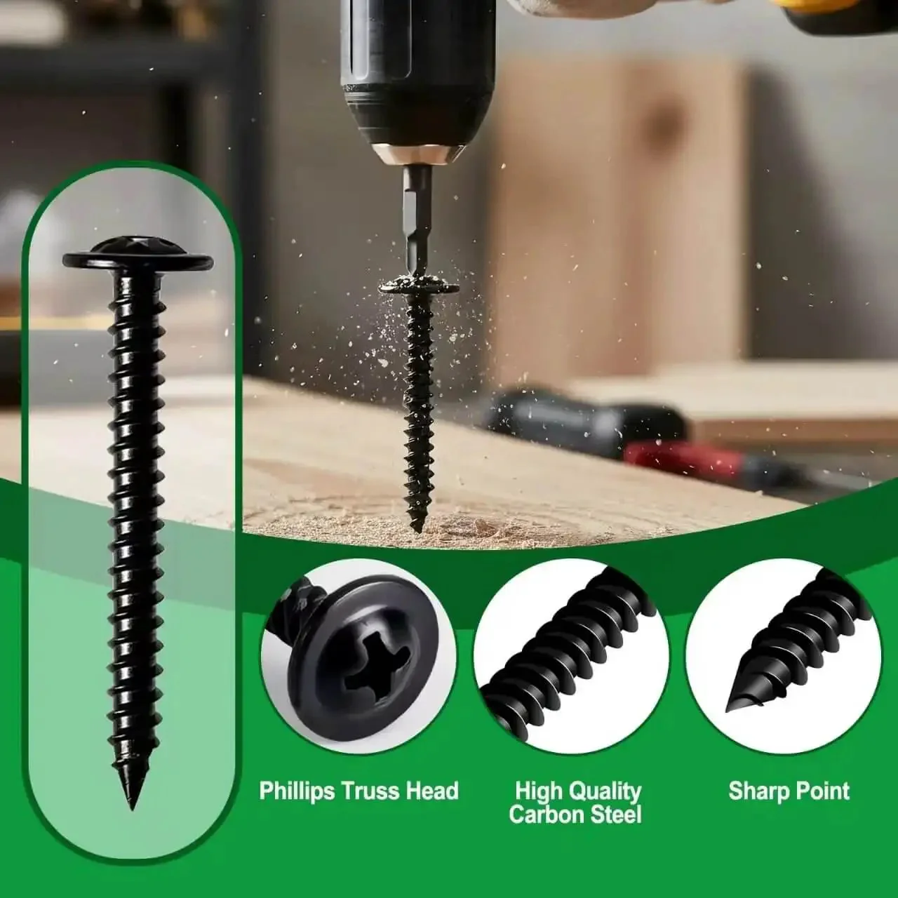 195 Piece Black Wood Screws And Drywall Screws Kit With Flat Head And Phillips Truss Head Self Tapping Screws For Wood And Sheetrock Including Size Six And Size Eight For Quick DIY Projects - Image 6
