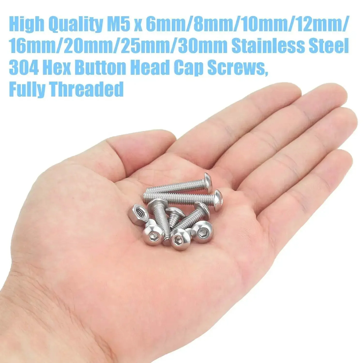 195 Piece M5 Hex Button Head Bolts And Nuts Kit In Stainless Steel 304 With 8 Lengths From 6mm To 30mm For DIY Projects Home Workshop Use Built To Last And Ready To Tackle Any Bolt Job - Image 4