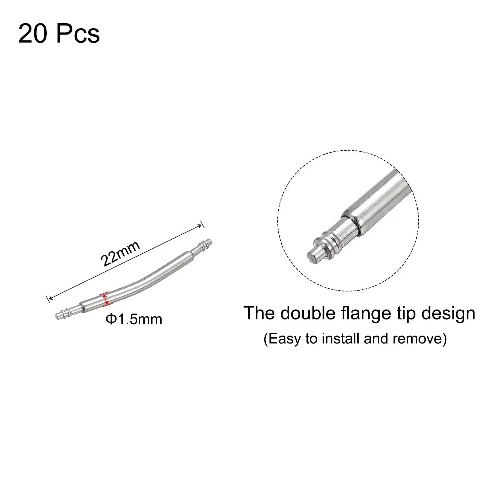 19mm Curved Spring Bar Pins 1.5mm Diameter Stainless Steel Double Flanged End Watch Band Link Pins For Leather Straps Replacement 20 Pieces Great For Quick Strap Adjustments And Spare Link Repairs - Image 5