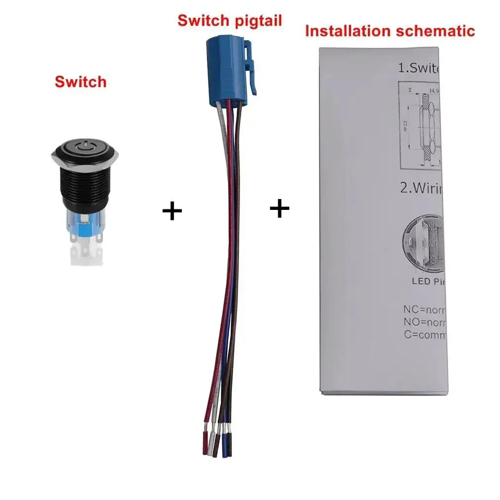 19mm Latching Pushbutton Switch With Dope Blue 12V LED Power Symbol 1NO 1NC SPDT On Off Waterproof Toggle Switch With Wire Socket Plug For Car And Motorcycle Mods - Image 4