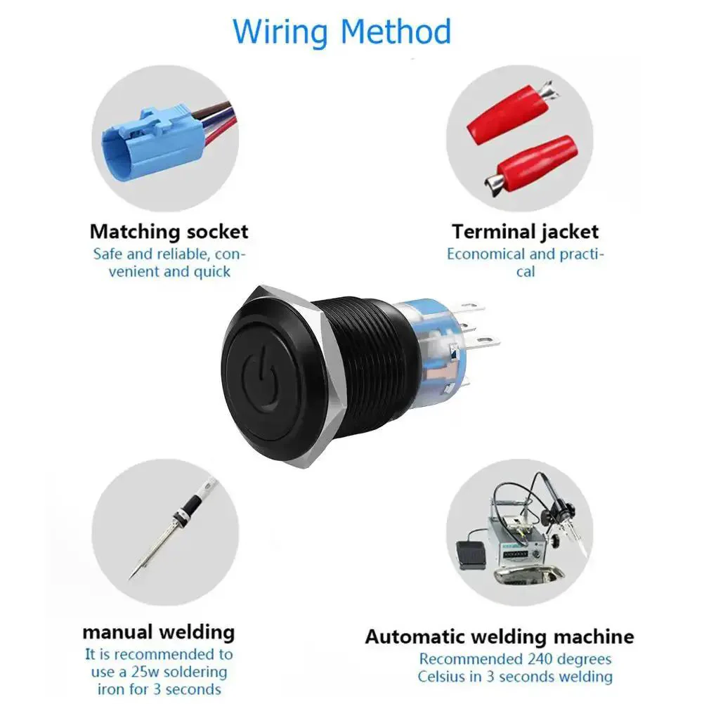 19mm Latching Pushbutton Switch With Dope Blue 12V LED Power Symbol 1NO 1NC SPDT On Off Waterproof Toggle Switch With Wire Socket Plug For Car And Motorcycle Mods - Image 7
