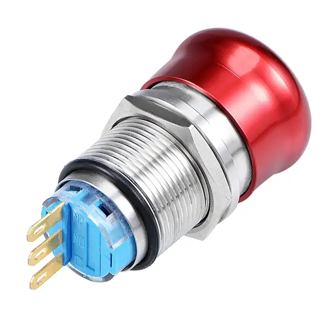 19mm Metal Latching Emergency Stop Push Button Switch DPST 1 NO 1 NC Red For Panel Mount, 250V 5A Rating, 8mm Max Panel Thickness, Built Tough Industrial E Stop Button - Image 2