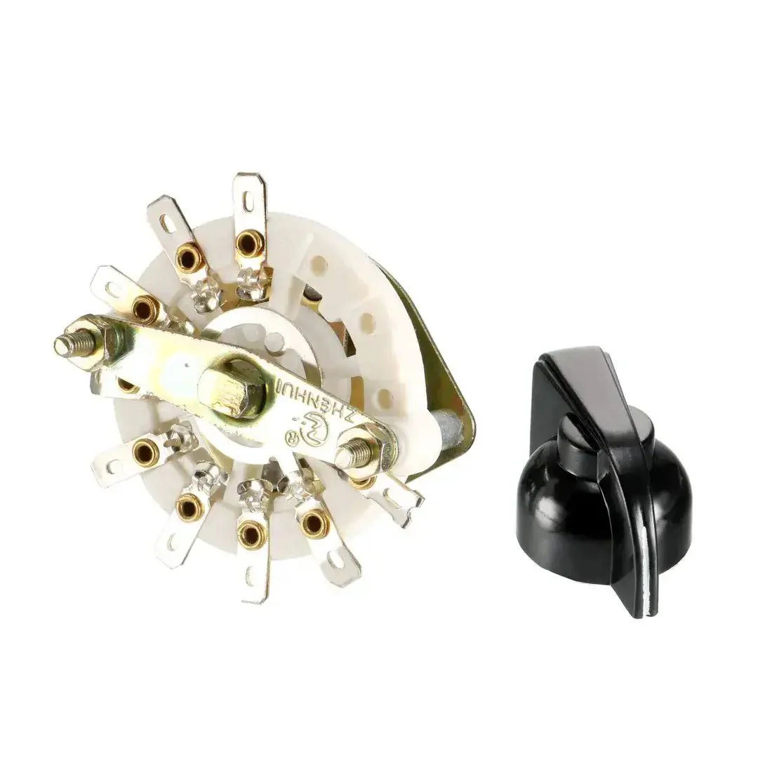1P8T 1 Pole 8 Position Band Selector Rotary Switch With Knob For DIY Electronics, Channel Style Switch, 9.7mm Mount Hole, 6mm Shaft, 11.7mm Shaft Length, 1 Deck, 9 Pins, Easy Install, Durable Black Knob Included - Image 2