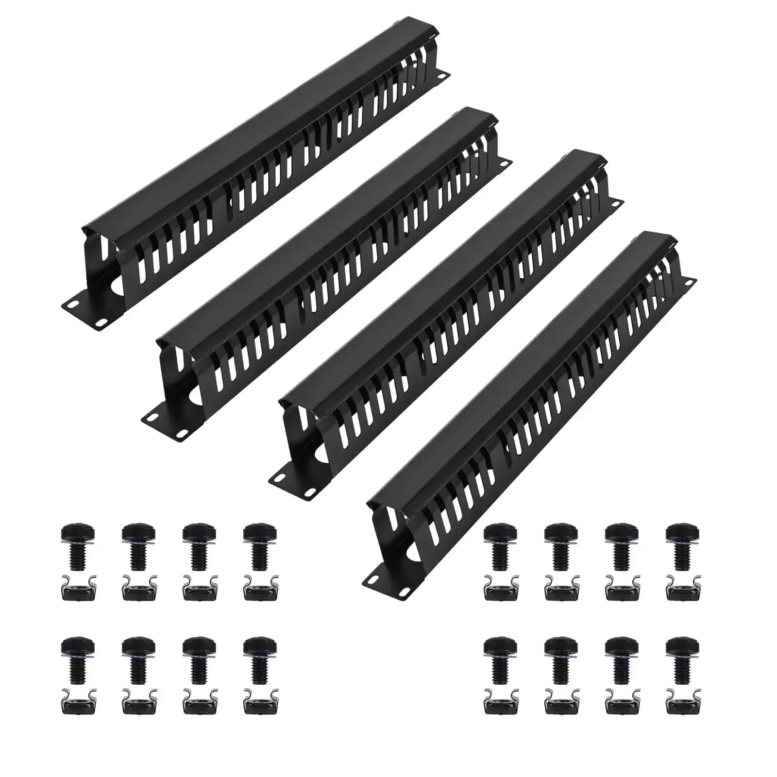 1U Rack Cable Manager Kit 24 Slot Metal Finger Duct With Cover For 19 Inch Server Racks Black 4 Pack Heavy Duty All Metal Construction Rustproof For Easy Cable Cleanup And Neat Cable Runs