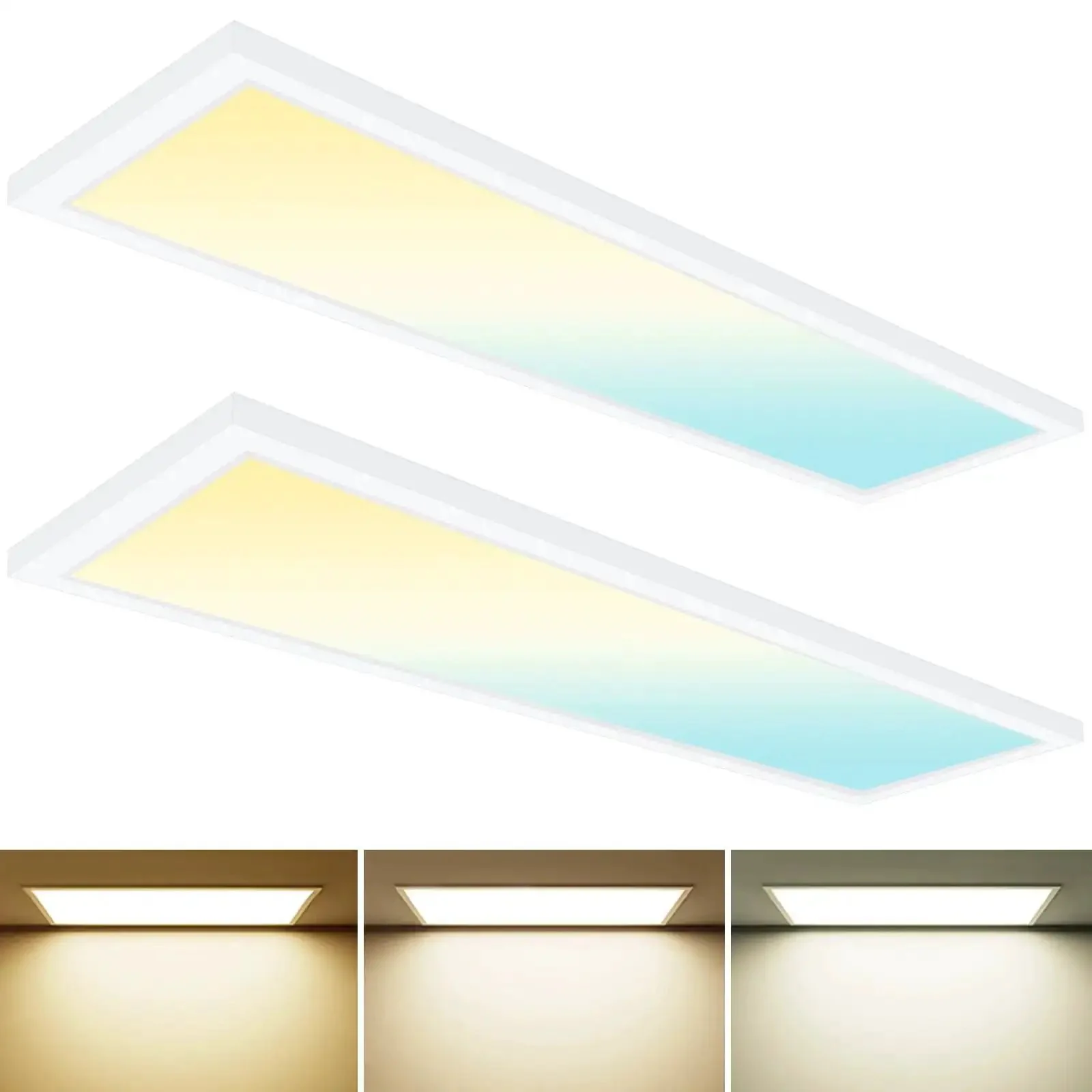 1x4 LED Flat Panel Light Surface Mount, Dimmable Triac, 30/40/50W Adjustable, 3CCT 3500K/4000K/5000K, 5750LM Troffer Ceiling Fixture For Kitchen Garage Basement, ETL Certified, Energy Saving High Brightness