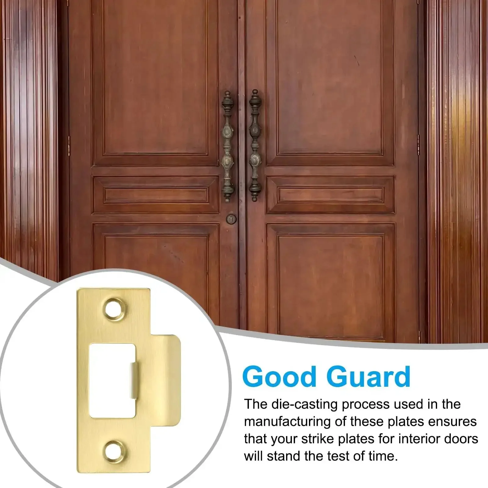 2-3/4 Inch Stainless Steel Gold Door Strike Plate Set, 2 Pack With Screws, T Strike Backplates For Interior And Exterior Doors, Large Hole Reinforcement Plate, Durable Gold Finish For Strong Security - Image 3