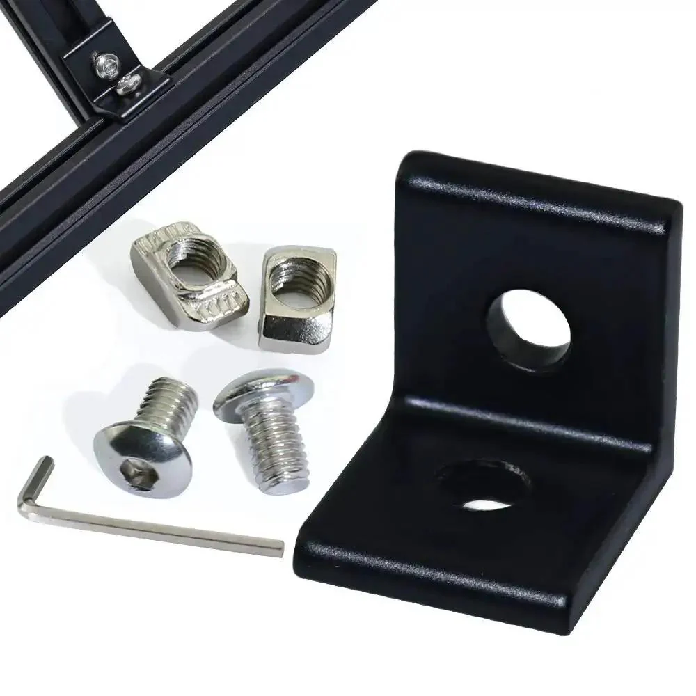 2 Hole Black 90 Degree Inside Corner Bracket Kit For 2020 Aluminum Extrusion 20x20 Profile With 6mm Slot Includes 20 T Nuts, 20 Hex Screws, And 1 Allen Wrench Heavy Duty Easy Mounting For 3D Printer And CNC Frame - Image 6
