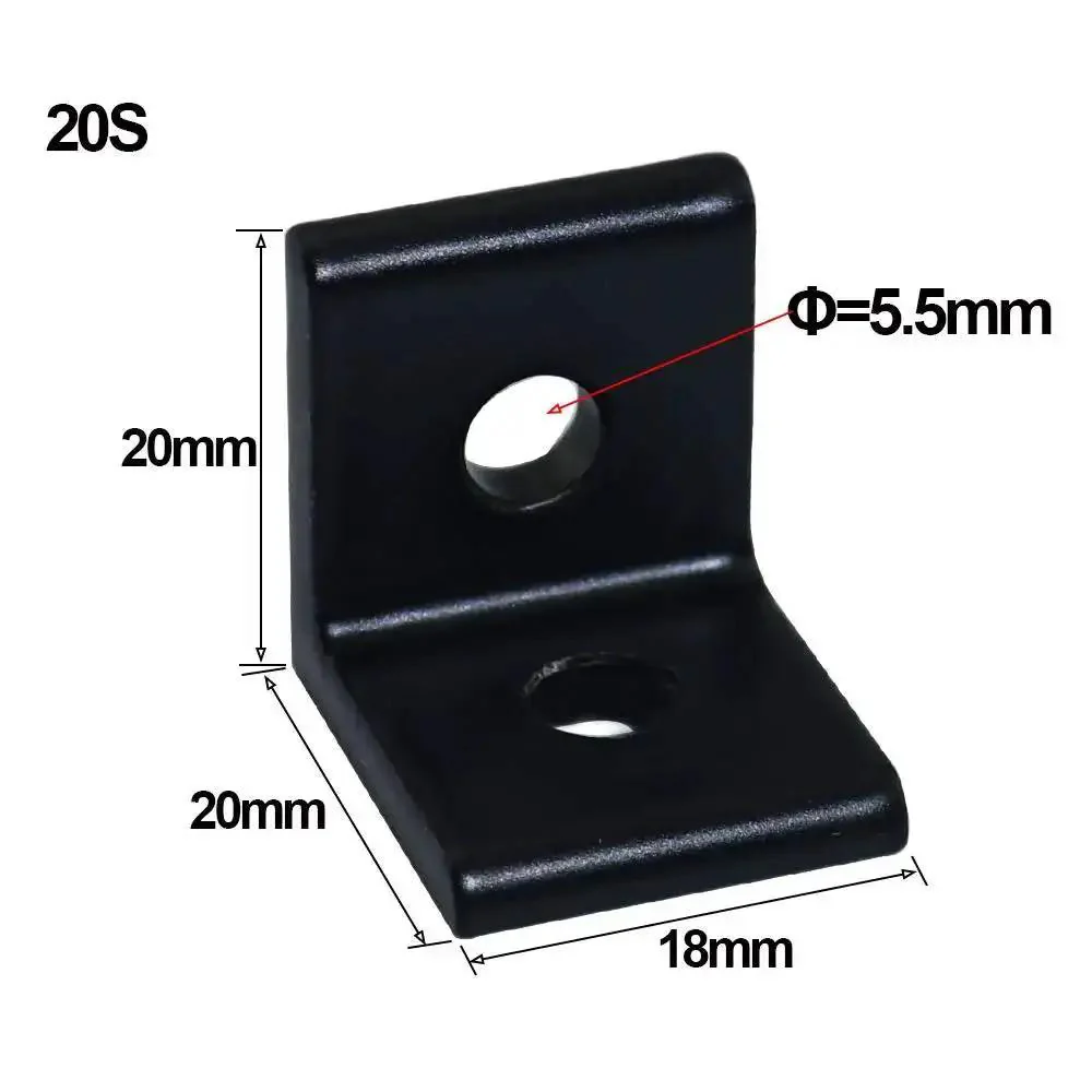2 Hole Black 90 Degree Inside Corner Bracket Kit For 2020 Aluminum Extrusion 20x20 Profile With 6mm Slot Includes 20 T Nuts, 20 Hex Screws, And 1 Allen Wrench Heavy Duty Easy Mounting For 3D Printer And CNC Frame - Image 8