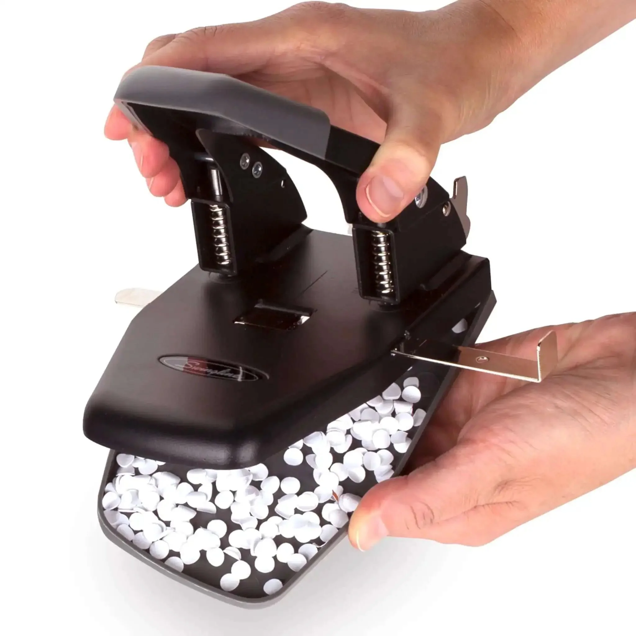 2 Hole Punch For Papers With 28 Sheet Capacity, Durable Metal Construction, Comfortable Padded Handle, Easy Lock For Storage, Alignment Guide, Black Office Puncher - Image 6