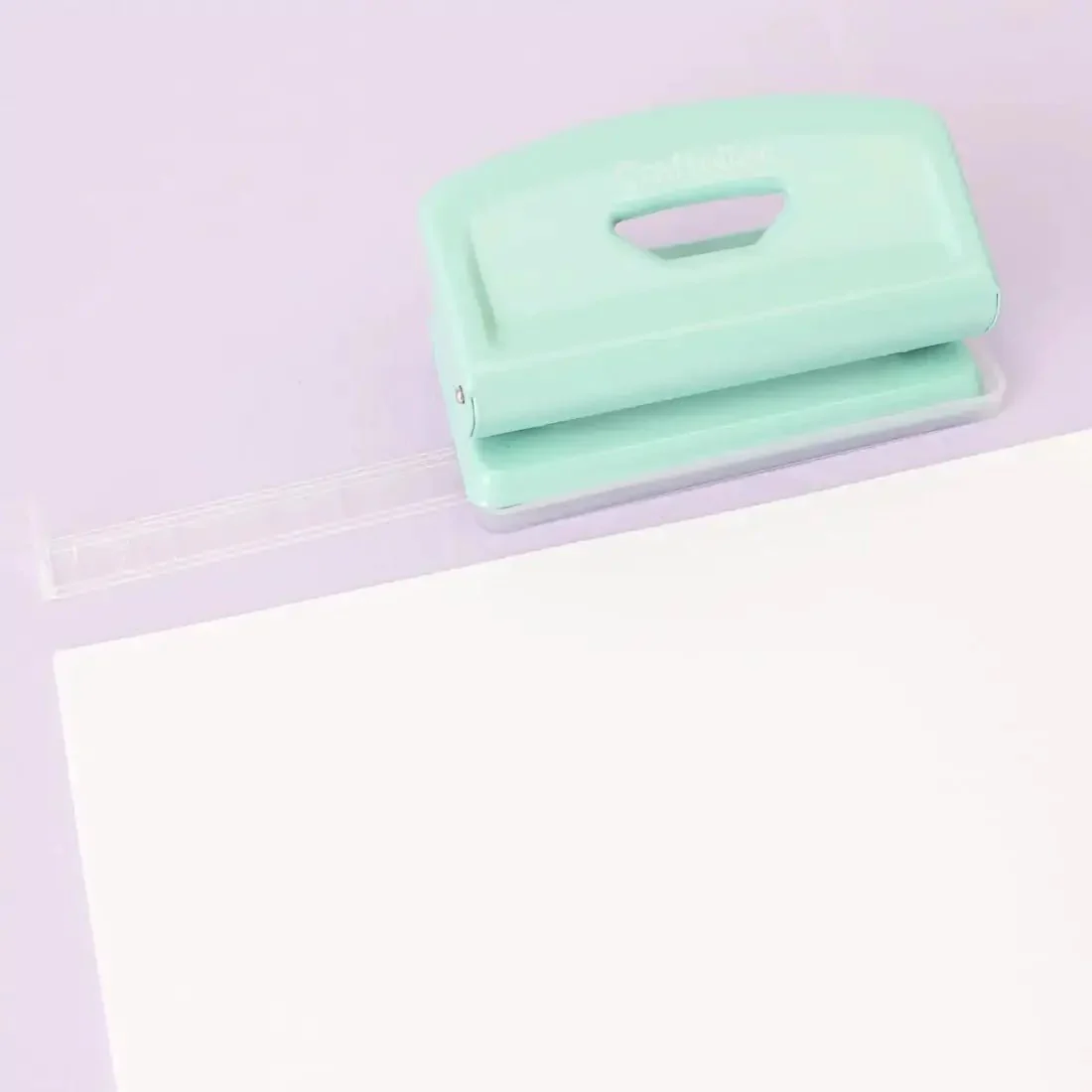 2 Hole Puncher With Waste Tray, 10 Sheet Capacity, Metal Puncher With Adjustable Guide, Non Slip Base, Low Effort Comfort Handle, No-Fuss, Office Or School Essential, Mint Finish - Image 7