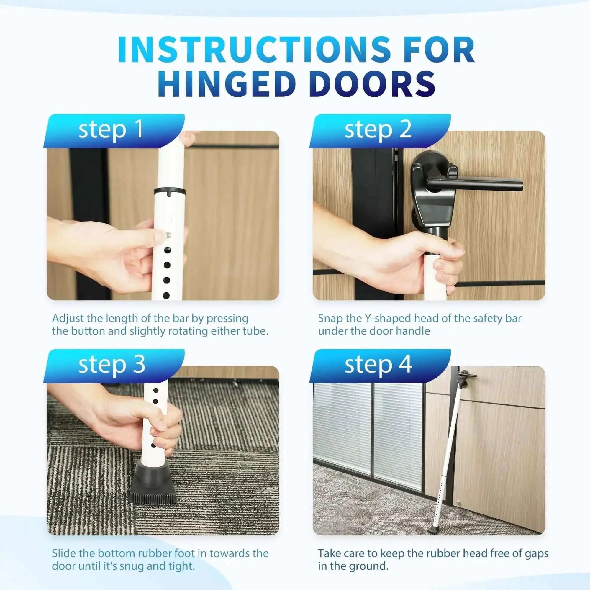 2 In 1 Door Security Bar And Sliding Door Lock Bar Heavy Duty Adjustable Jammer For Apartment Home White 1 Pack Door Stopper Deterrent Easy Install Quick And Simple To Install - Image 4