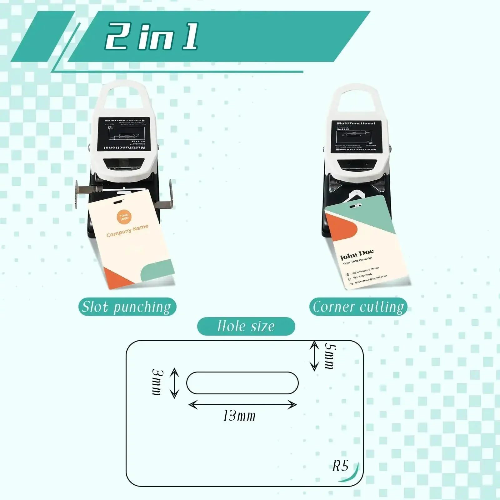 2 In 1 ID Badge Slot Hole Punch For 3x13mm Slots And R5 Card Corner Trimmer Handheld DIY Time Saver Tool For PVC ID Cards Name Badges Photo Paper Crafts Dual Function Edge Punch - Image 5