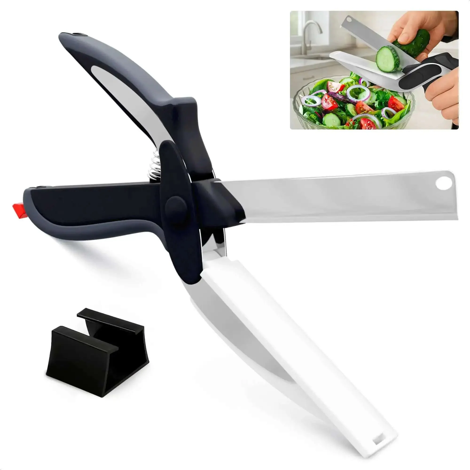 2 In 1 Kitchen Scissors For Food With Stainless Steel Blade And Plastic Cutting Board Safety Lock 9.5 Inch Tomato Knife And Fruit Vegetable Cutter Easy To Use Kitchen Shears For Meat And Cheese