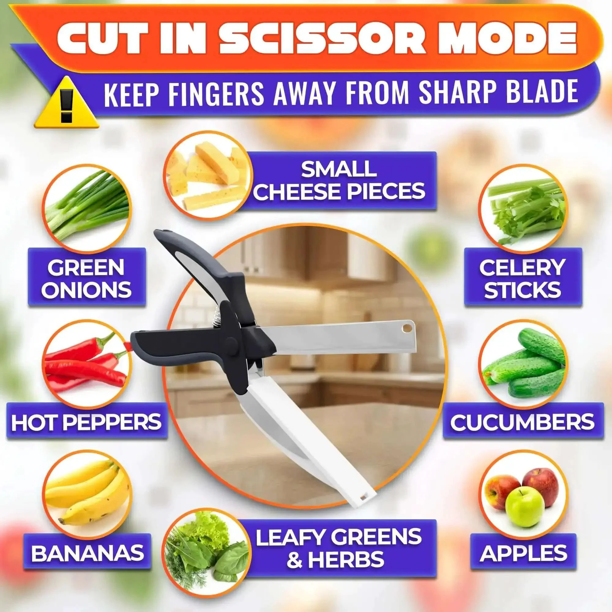 2 In 1 Kitchen Scissors For Food With Stainless Steel Blade And Plastic Cutting Board Safety Lock 9.5 Inch Tomato Knife And Fruit Vegetable Cutter Easy To Use Kitchen Shears For Meat And Cheese - Image 4