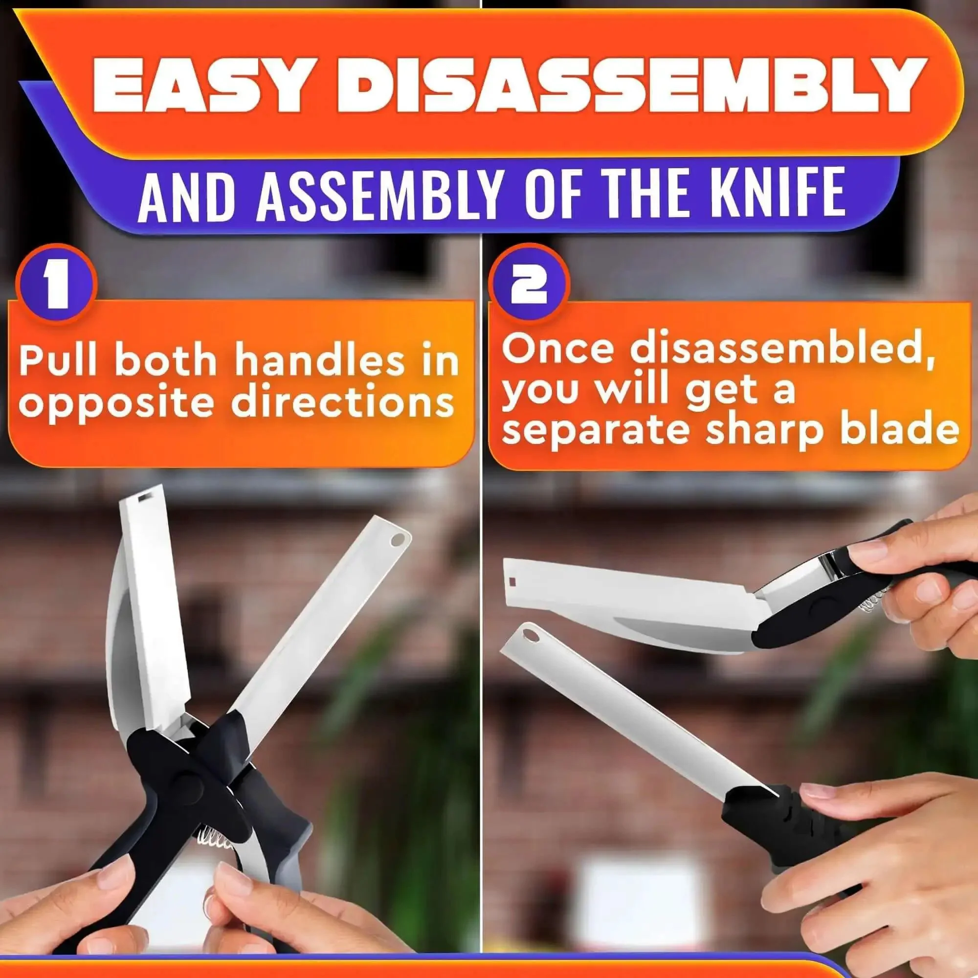 2 In 1 Kitchen Scissors For Food With Stainless Steel Blade And Plastic Cutting Board Safety Lock 9.5 Inch Tomato Knife And Fruit Vegetable Cutter Easy To Use Kitchen Shears For Meat And Cheese - Image 6