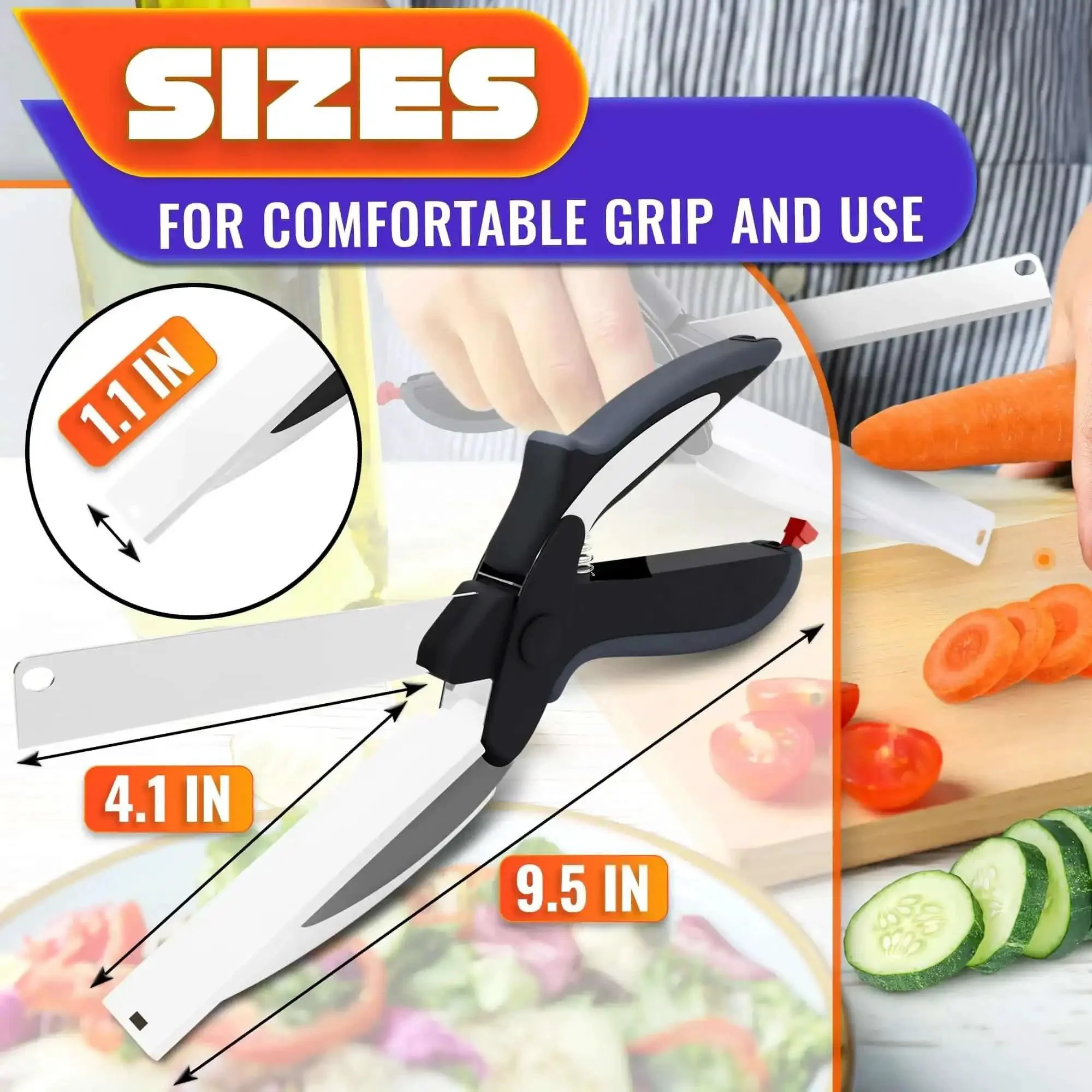 2 In 1 Kitchen Scissors For Food With Stainless Steel Blade And Plastic Cutting Board Safety Lock 9.5 Inch Tomato Knife And Fruit Vegetable Cutter Easy To Use Kitchen Shears For Meat And Cheese - Image 9