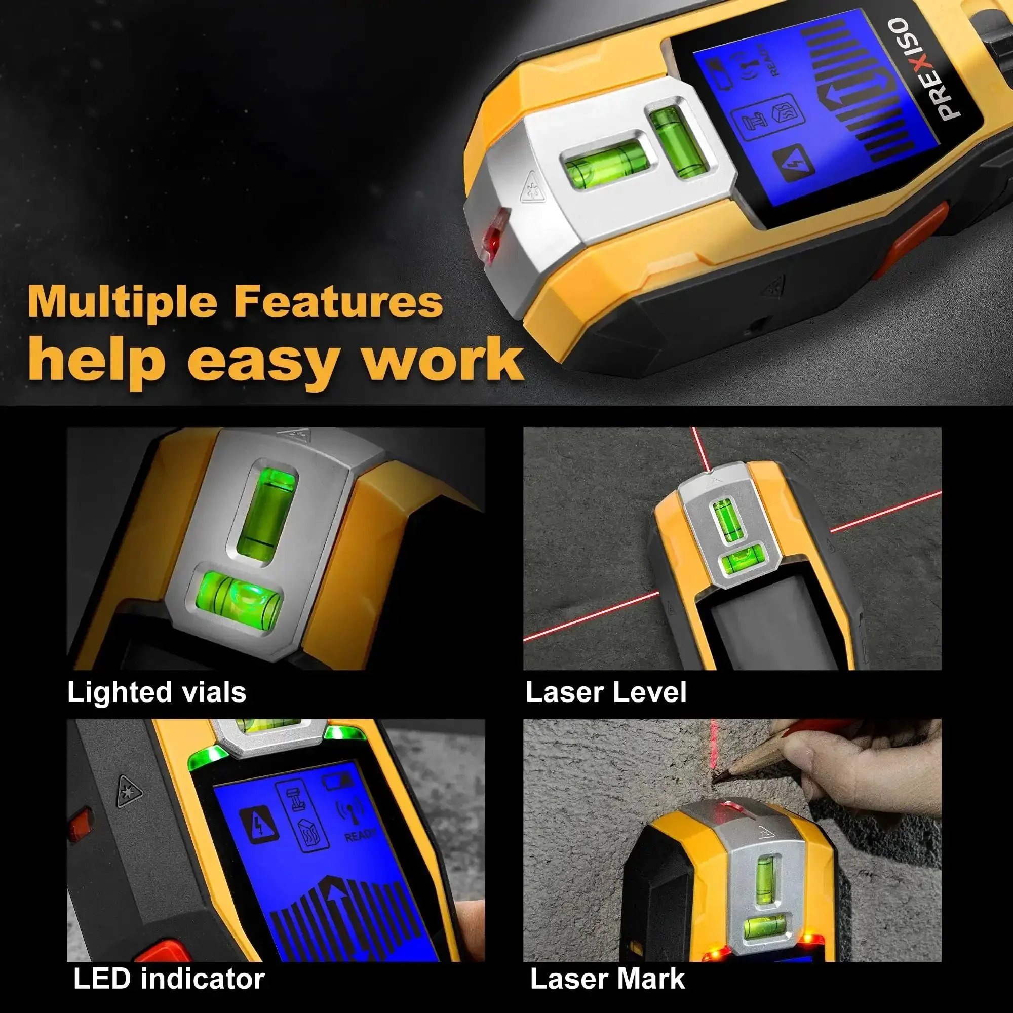 2-In-1 Stud Finder With Laser Level, Rechargeable Cross Line Laser And Wall Scanner For Studs, Joists, Pipes, Wires, Wood And Metal, Hang Frames, Pictures, Shelves Like A Boss - Image 4