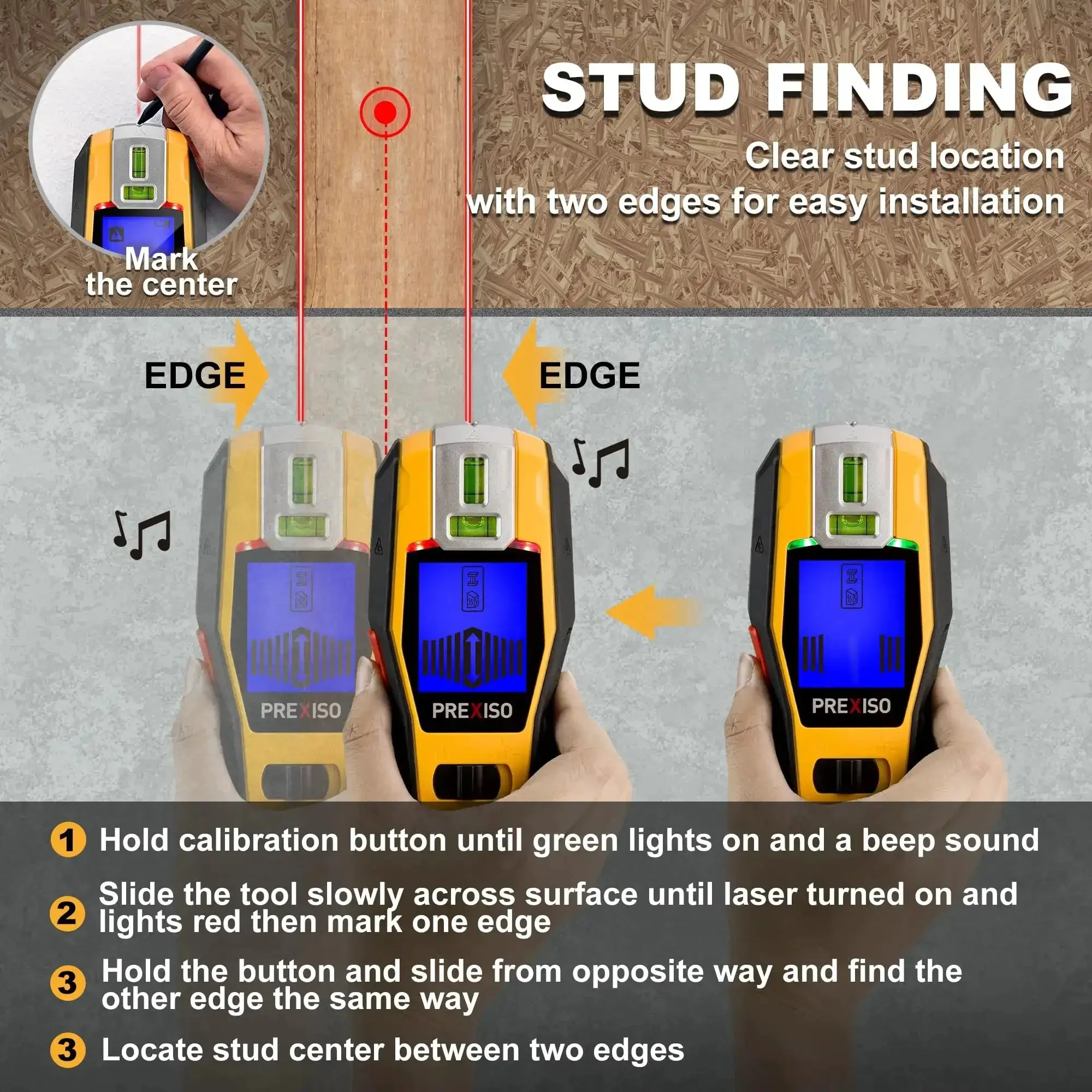 2-In-1 Stud Finder With Laser Level, Rechargeable Cross Line Laser And Wall Scanner For Studs, Joists, Pipes, Wires, Wood And Metal, Hang Frames, Pictures, Shelves Like A Boss - Image 5