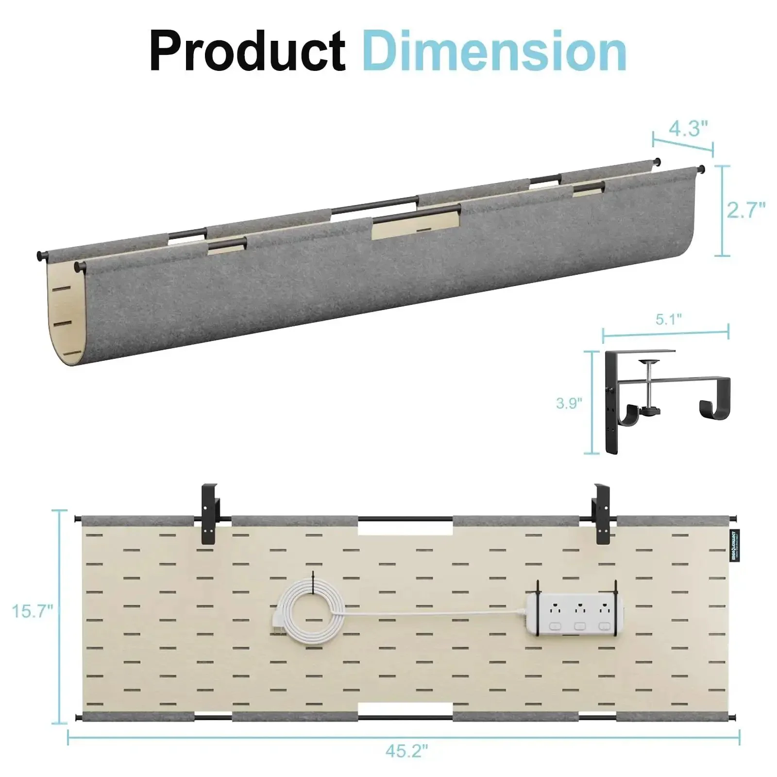 2 In 1 Under Desk Cable Management Tray And Privacy Panel With Dual Sided Felt Cord Organizer To Hide Wires And Clutter And Stop Cable Chaos Desk Mount Cable Holder For Home Office Clamp Or Screw Mount Gray Khaki - Image 3