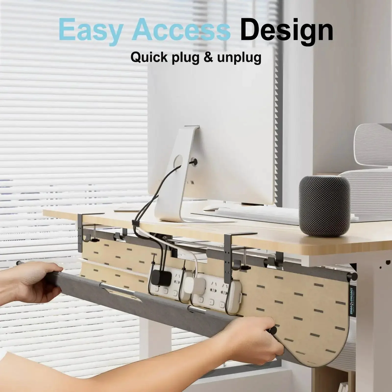 2 In 1 Under Desk Cable Management Tray And Privacy Panel With Dual Sided Felt Cord Organizer To Hide Wires And Clutter And Stop Cable Chaos Desk Mount Cable Holder For Home Office Clamp Or Screw Mount Gray Khaki - Image 6