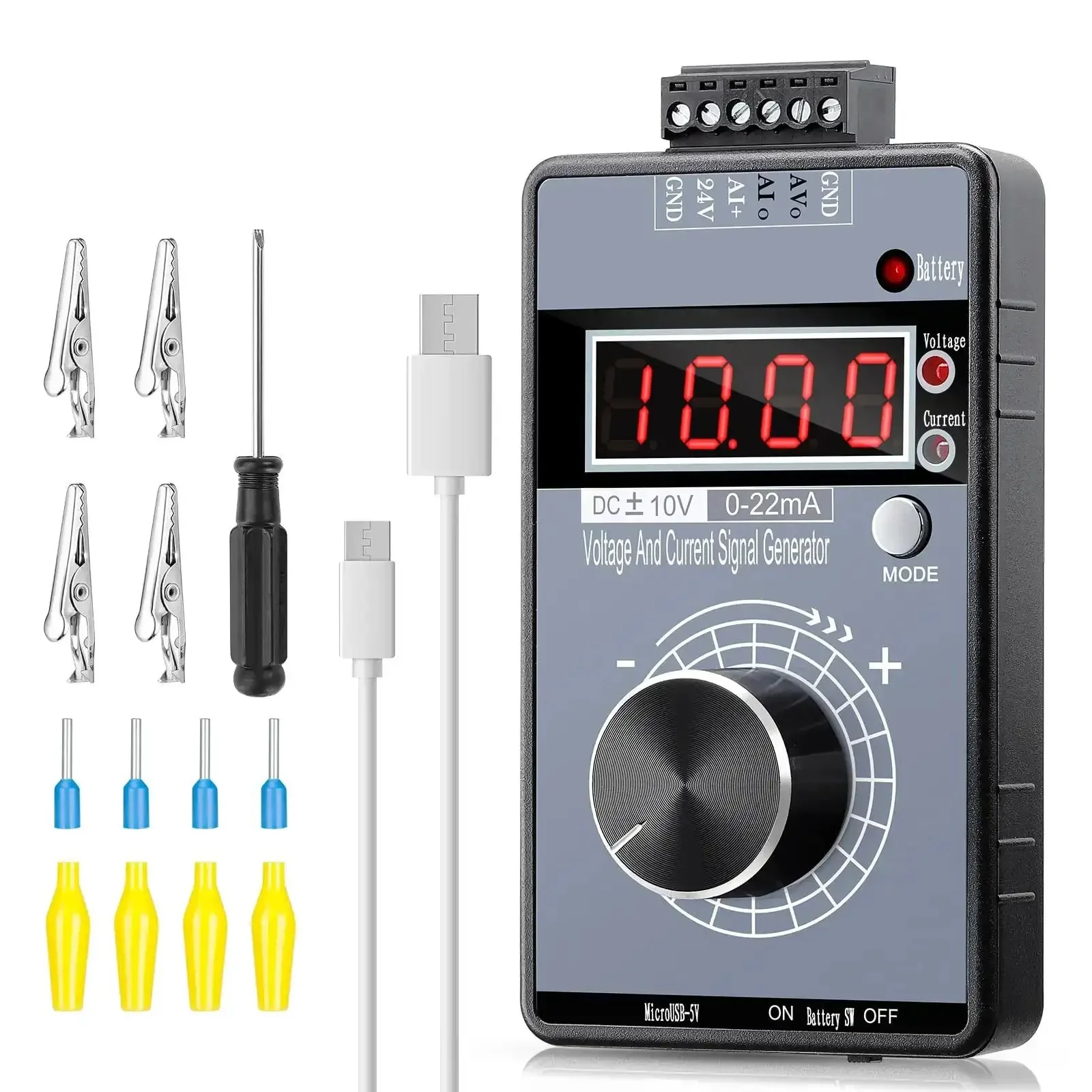 2-In-1 Voltage And Current Signal Generator For PLCs, 0-10V And 0/4-20mA Analog Simulator With Built-In Battery Power, Adjustable 4-Digit Display, Encoder Knob Control, Ideal For Panel Debugging, Device Testing, And Calibration