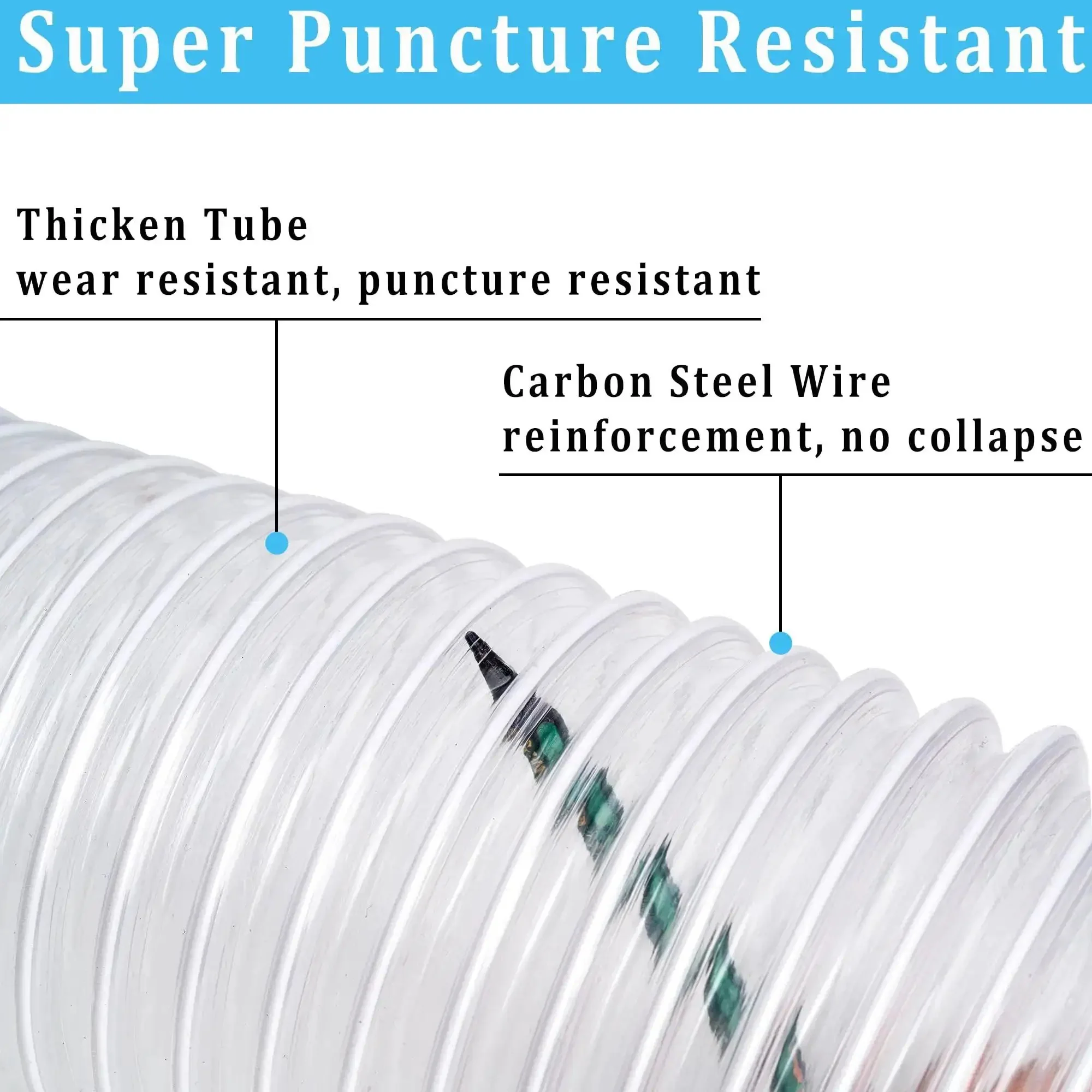 2 Inch By 10 Foot Clear PVC Dust Collection Hose With Carbon Steel Wire For Dust Collectors Table Saws Planers And Woodworking Lightweight Yet Tough As Nails And Puncture Resistant Includes Four Clamps - Image 4
