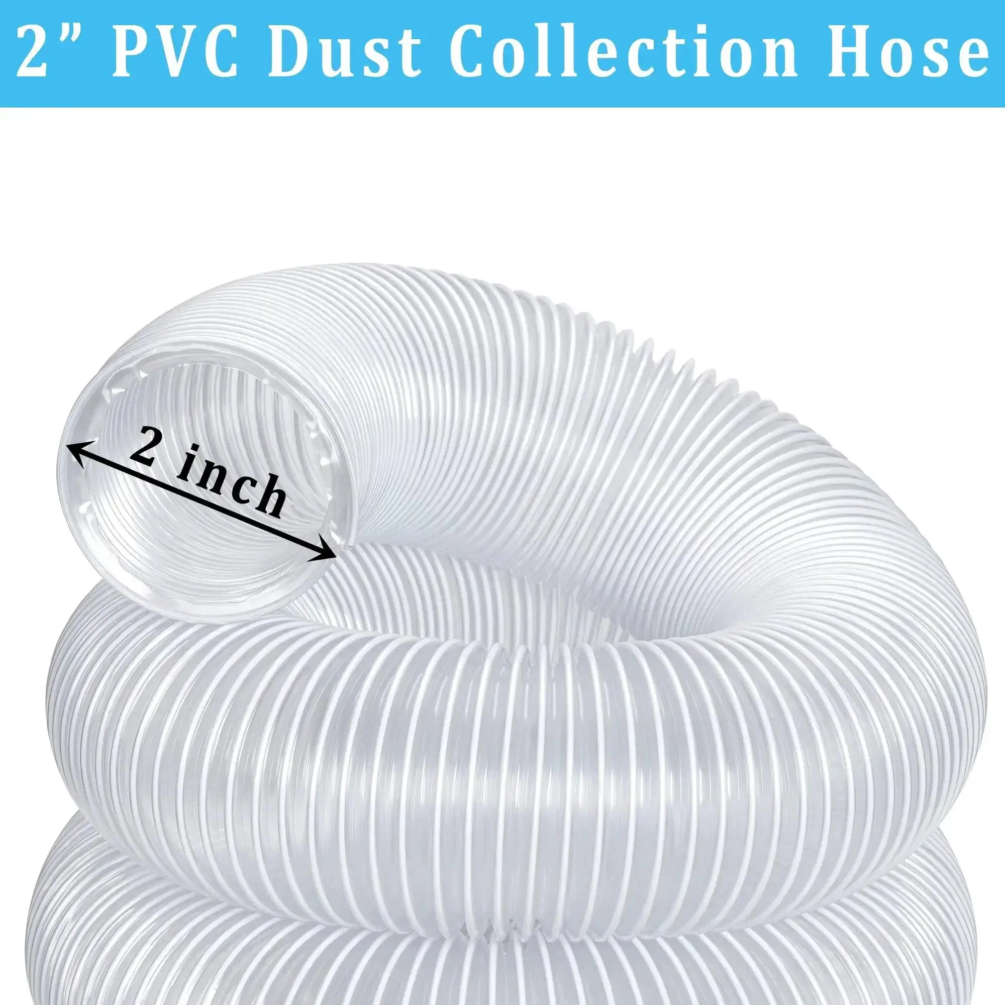 2 Inch By 10 Foot Clear PVC Dust Collection Hose With Carbon Steel Wire For Dust Collectors Table Saws Planers And Woodworking Lightweight Yet Tough As Nails And Puncture Resistant Includes Four Clamps - Image 7